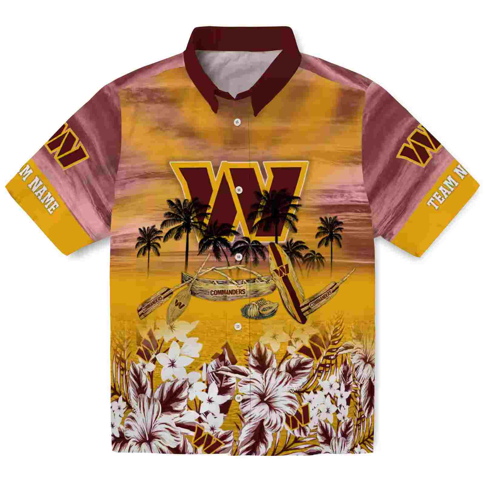 personalized washington commanders tropical canoe burgundy hawaiian shirt best selling