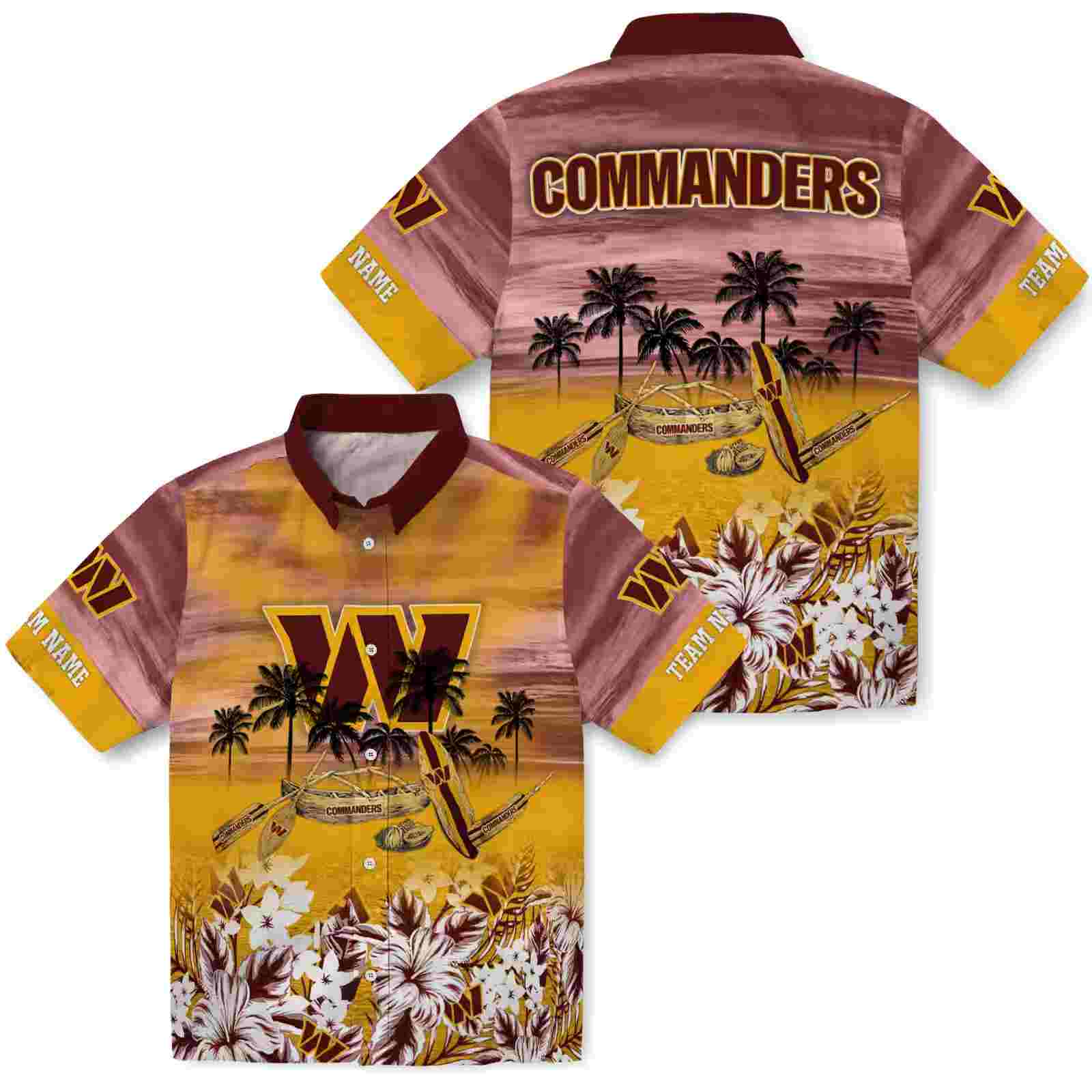 personalized washington commanders tropical canoe burgundy hawaiian shirt high quality