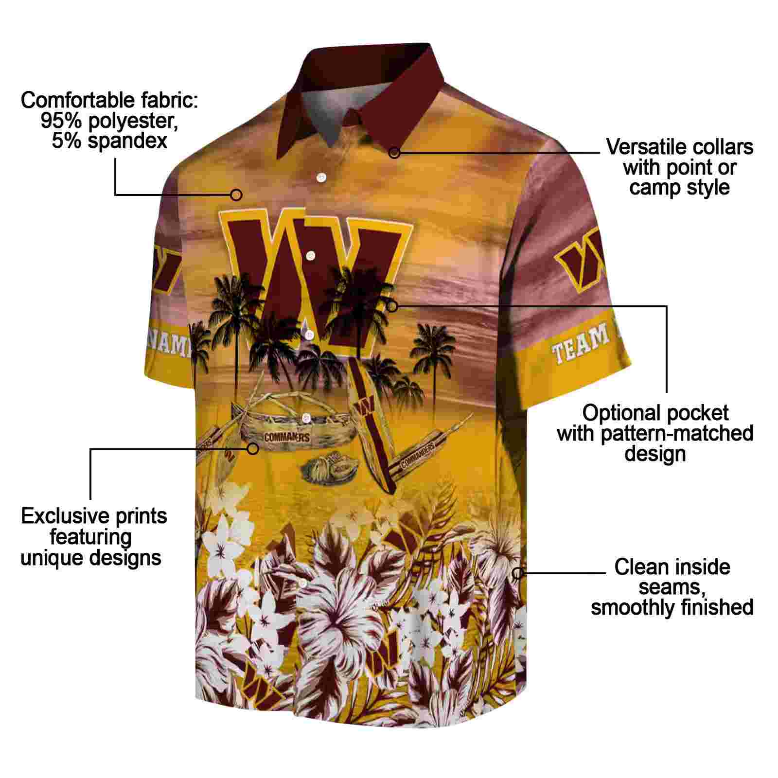 personalized washington commanders tropical canoe burgundy hawaiian shirt new arrival