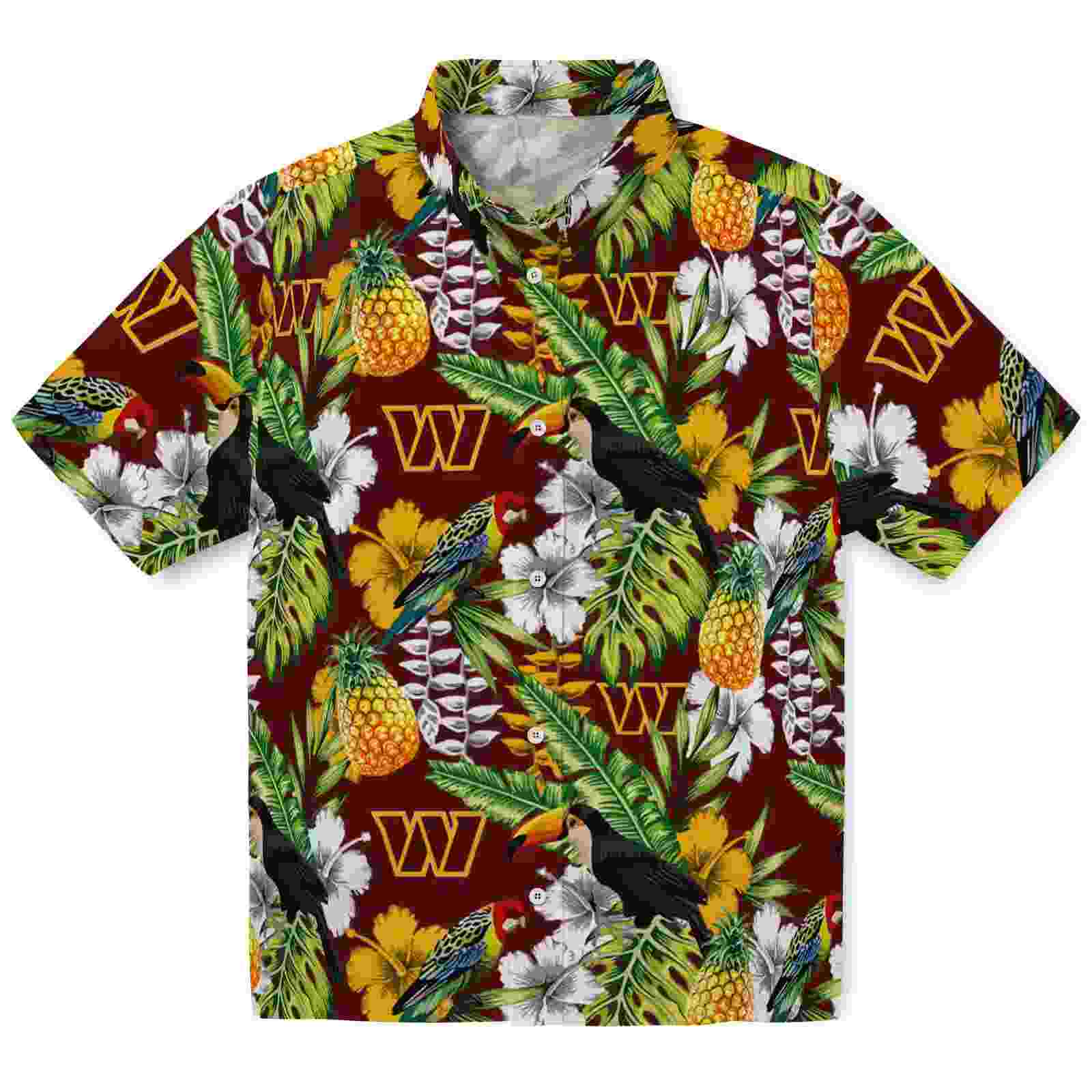 Personalized Washington Commanders Tropical Toucan Burgundy Green Hawaiian Shirt