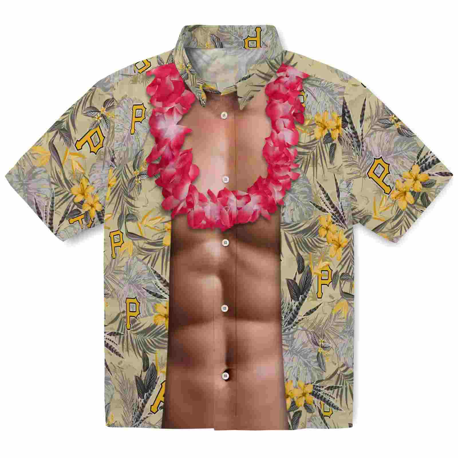 pittsburgh pirates chest illusion black hawaiian shirt best selling