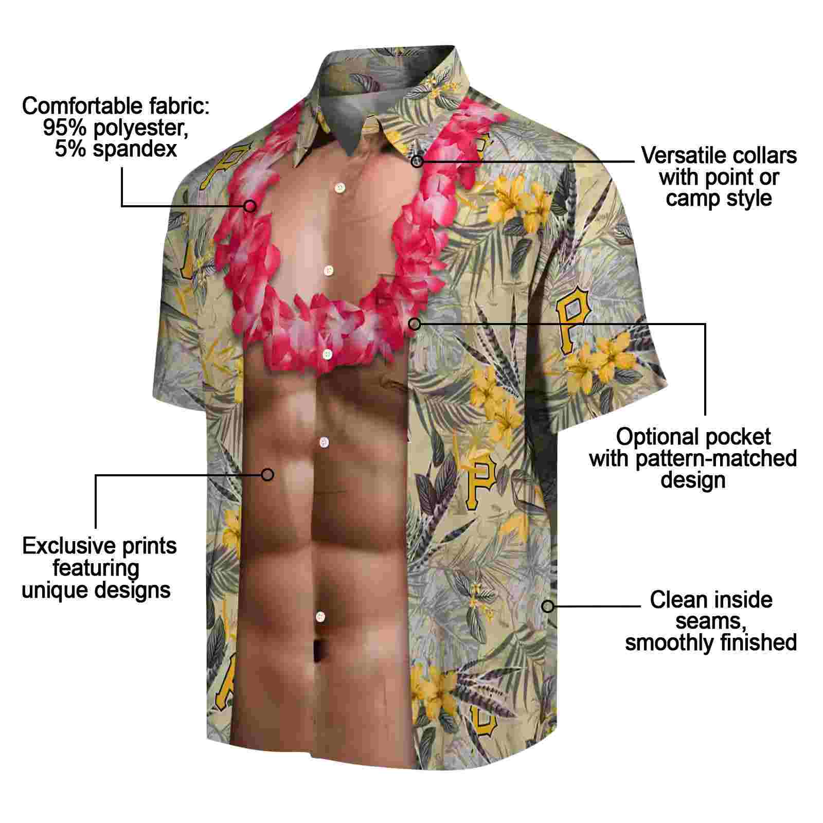 pittsburgh pirates chest illusion black hawaiian shirt new arrival