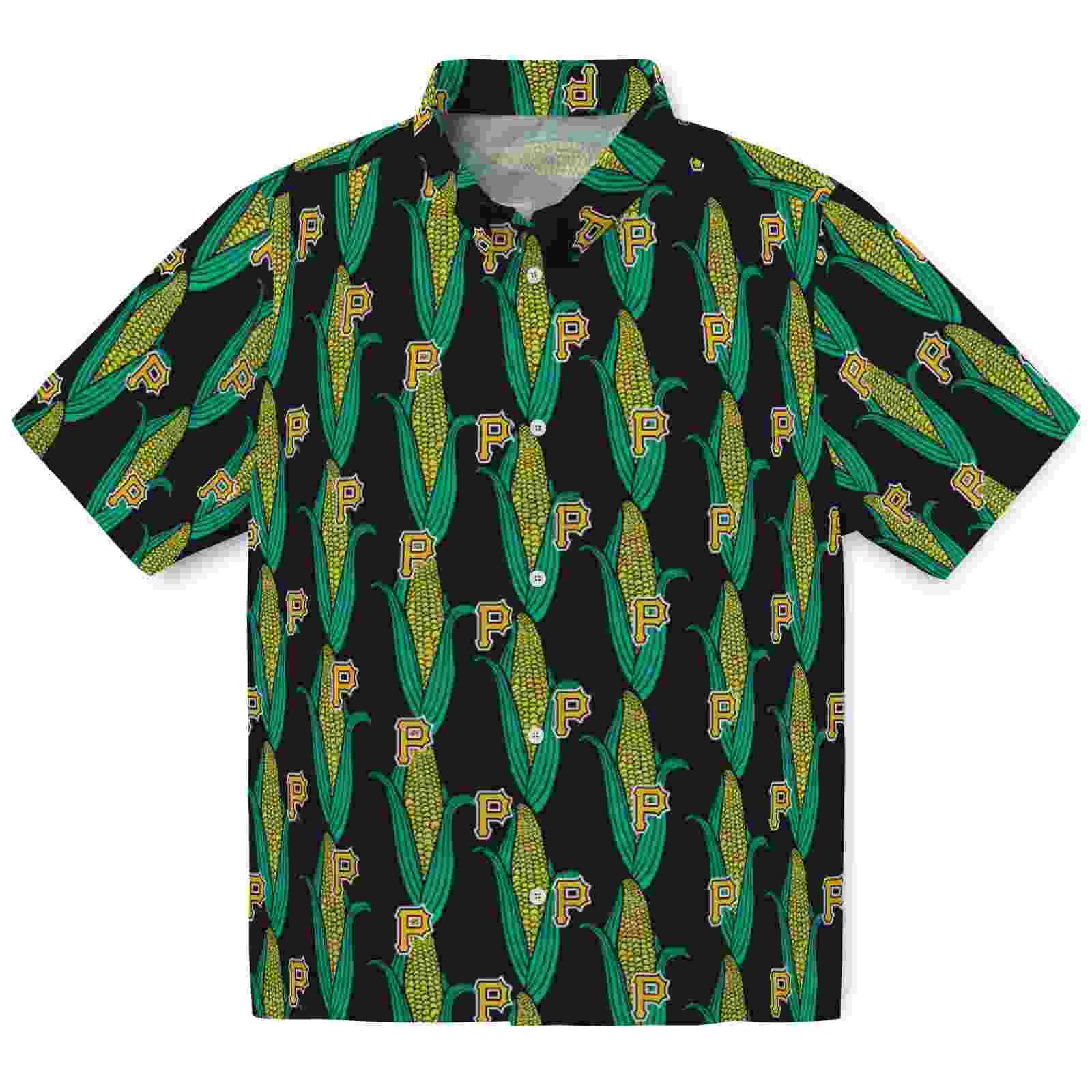 Pittsburgh Pirates Corn Motifs Black Green Hawaiian Shirt