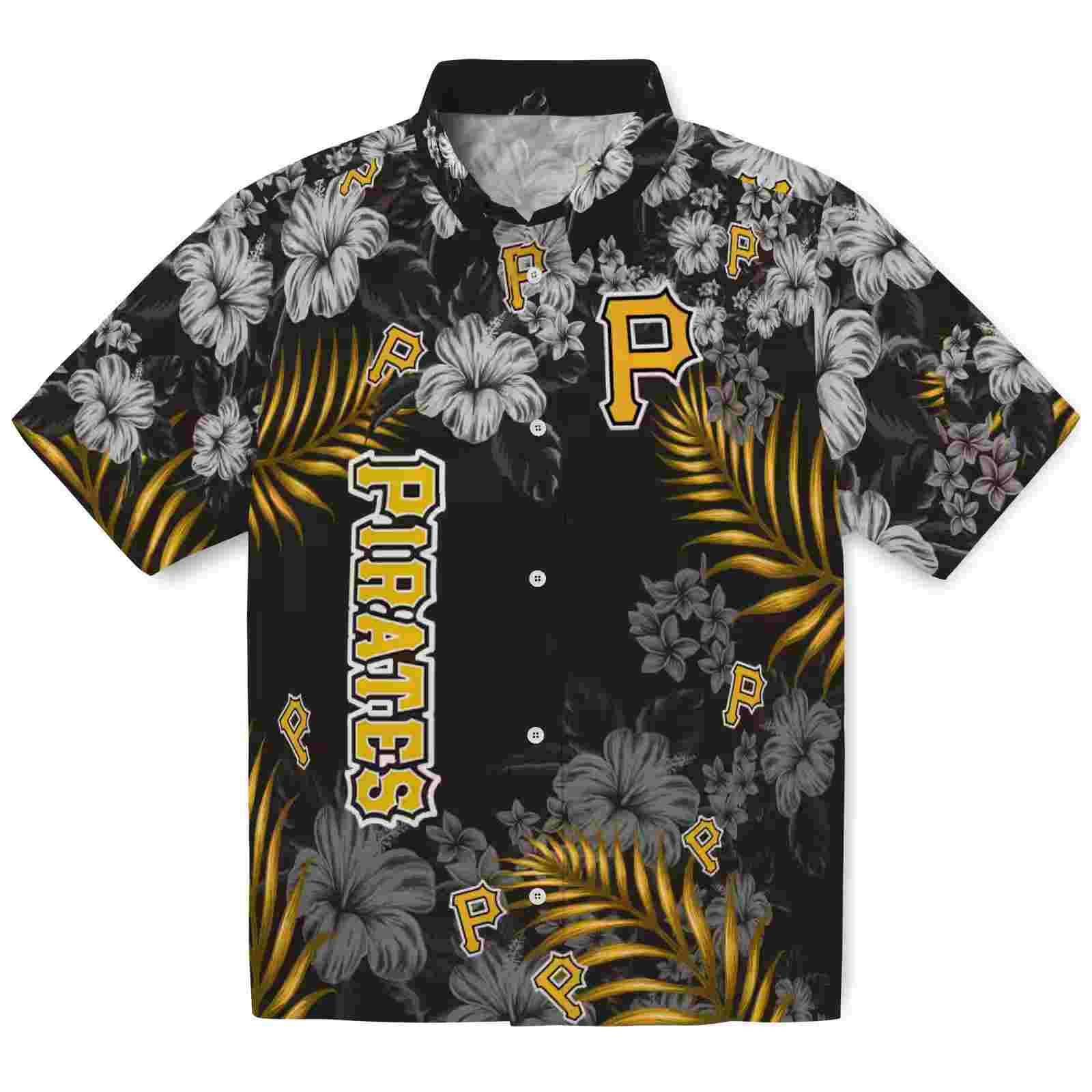 Pittsburgh Pirates Hibiscus Print Black Hawaiian Shirt