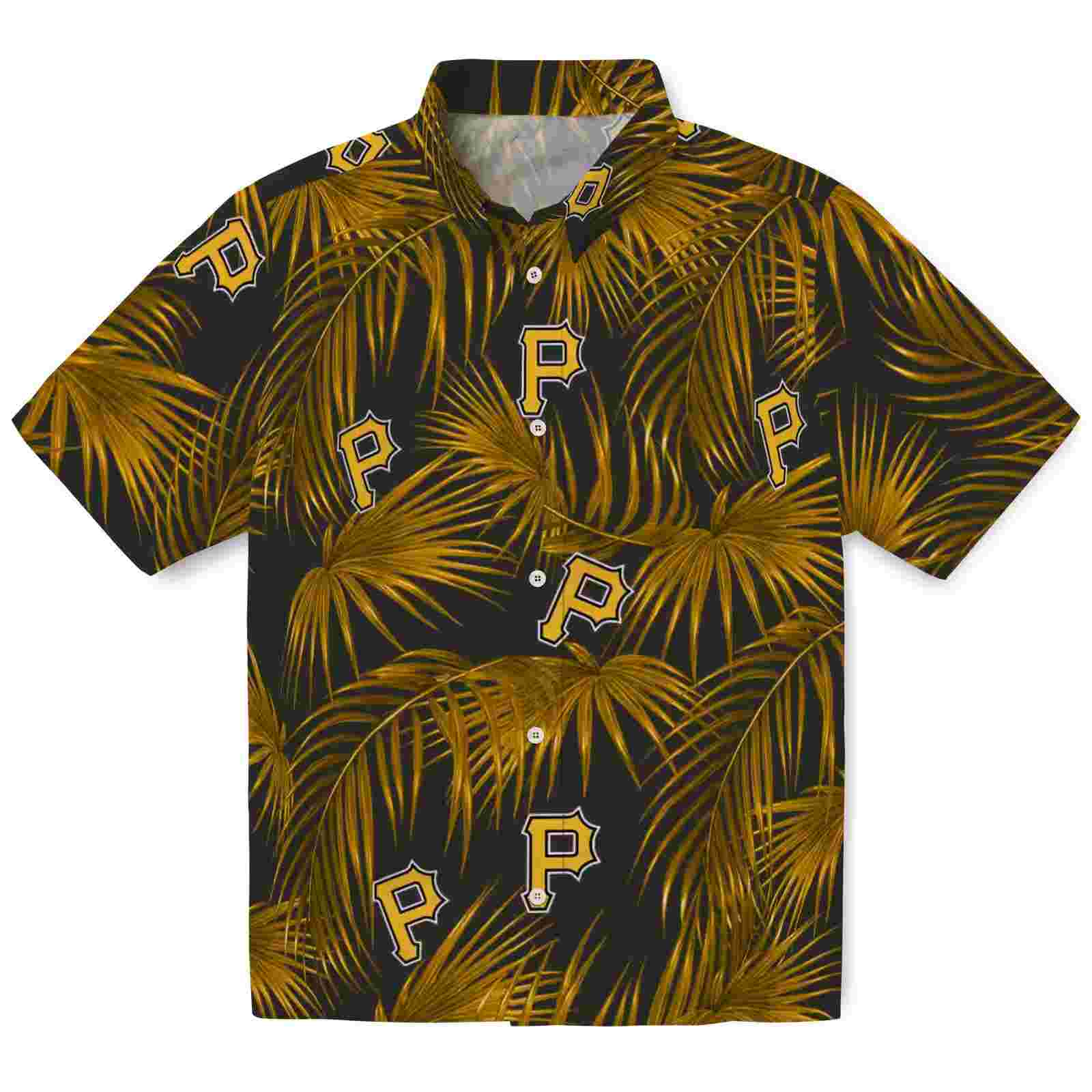 Pittsburgh Pirates Leafy Palms Black Hawaiian Shirt