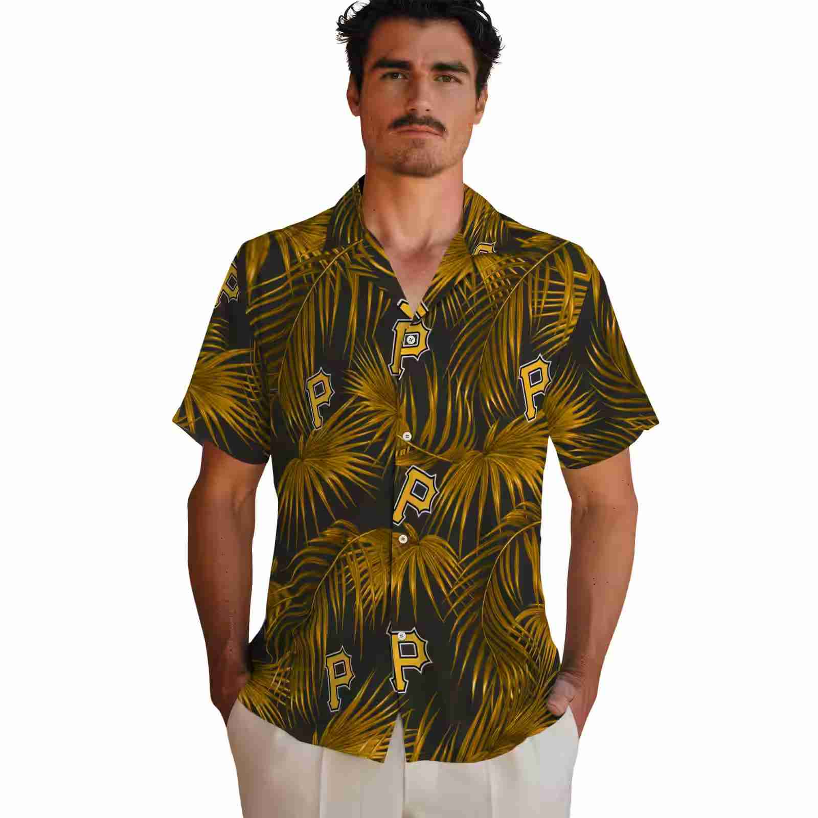 pittsburgh pirates leafy palms black hawaiian shirt fashion forward