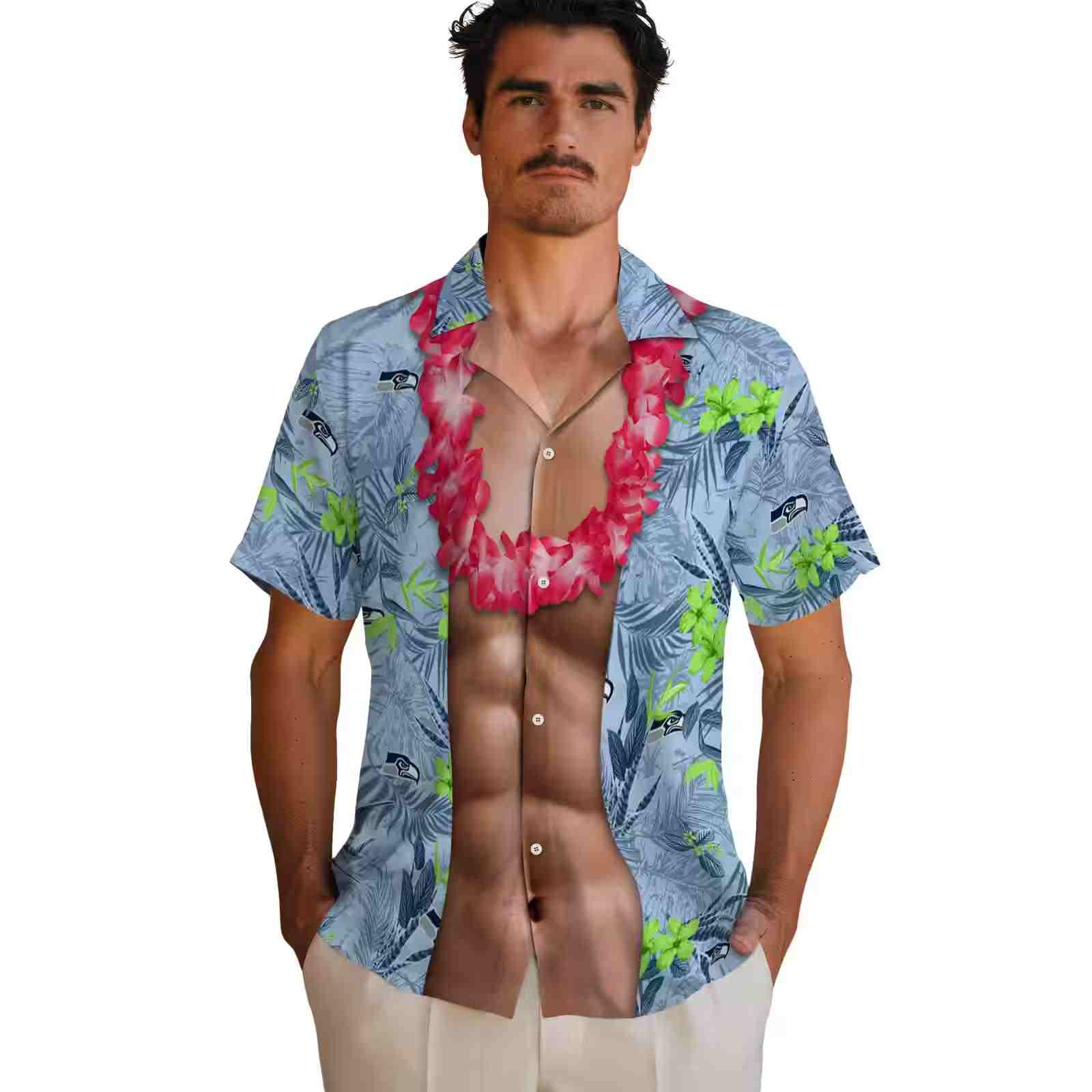 seattle seahawks chest illusion blue hawaiian shirt fashion forward