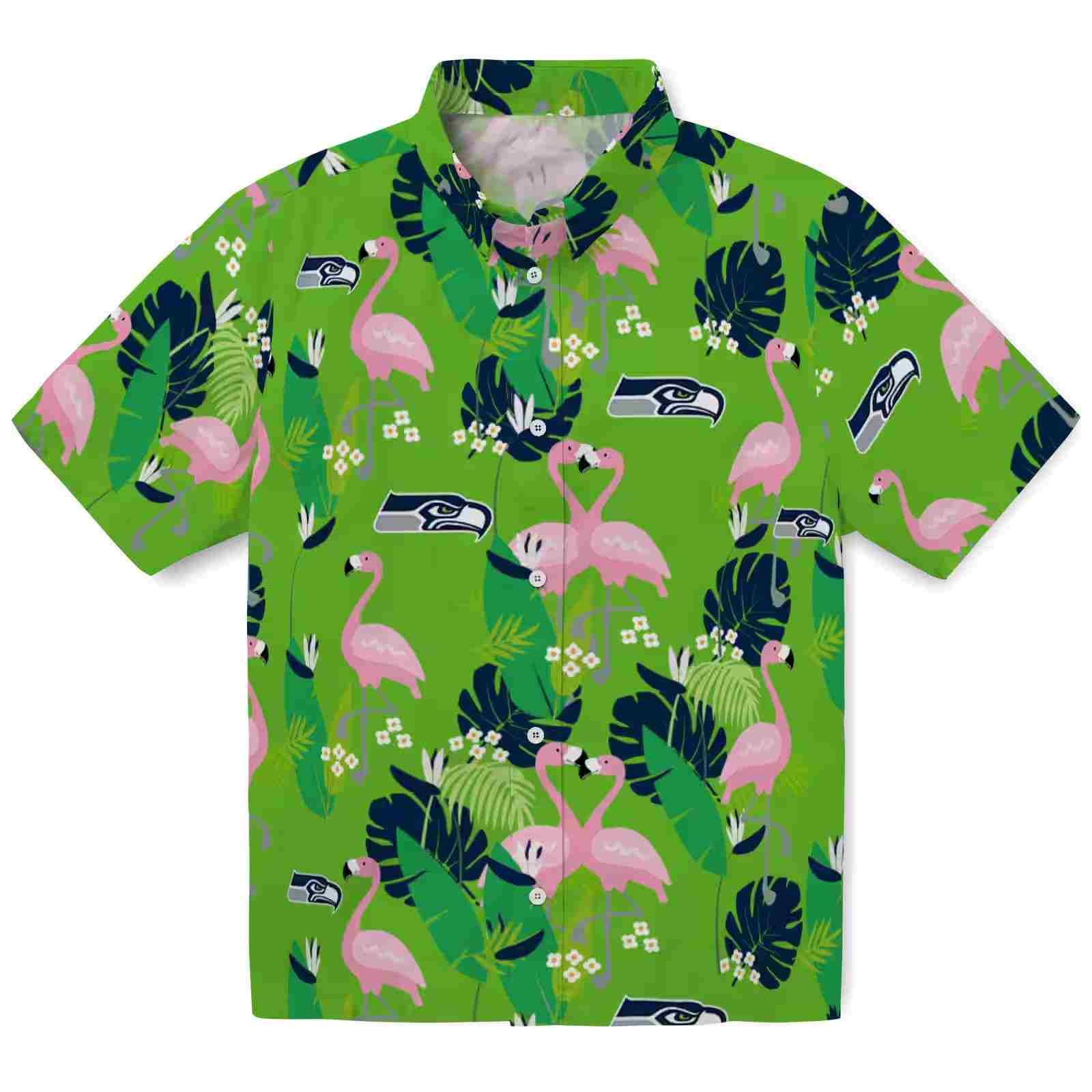 Seattle Seahawks Flamingo Foliage Blue Green Hawaiian Shirt