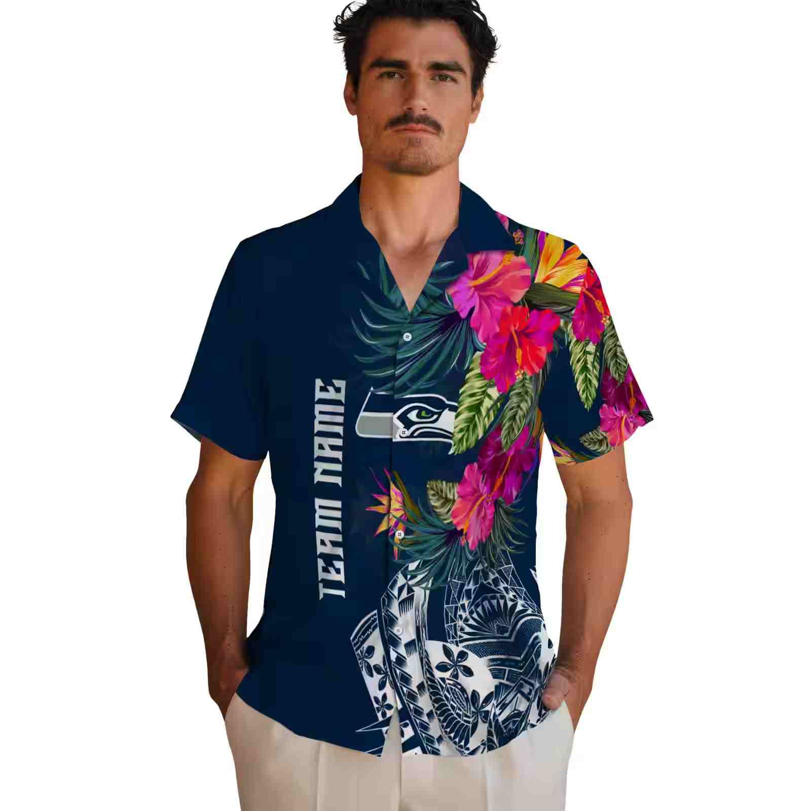 seattle seahawks floral polynesian blue hawaiian shirt fashion forward