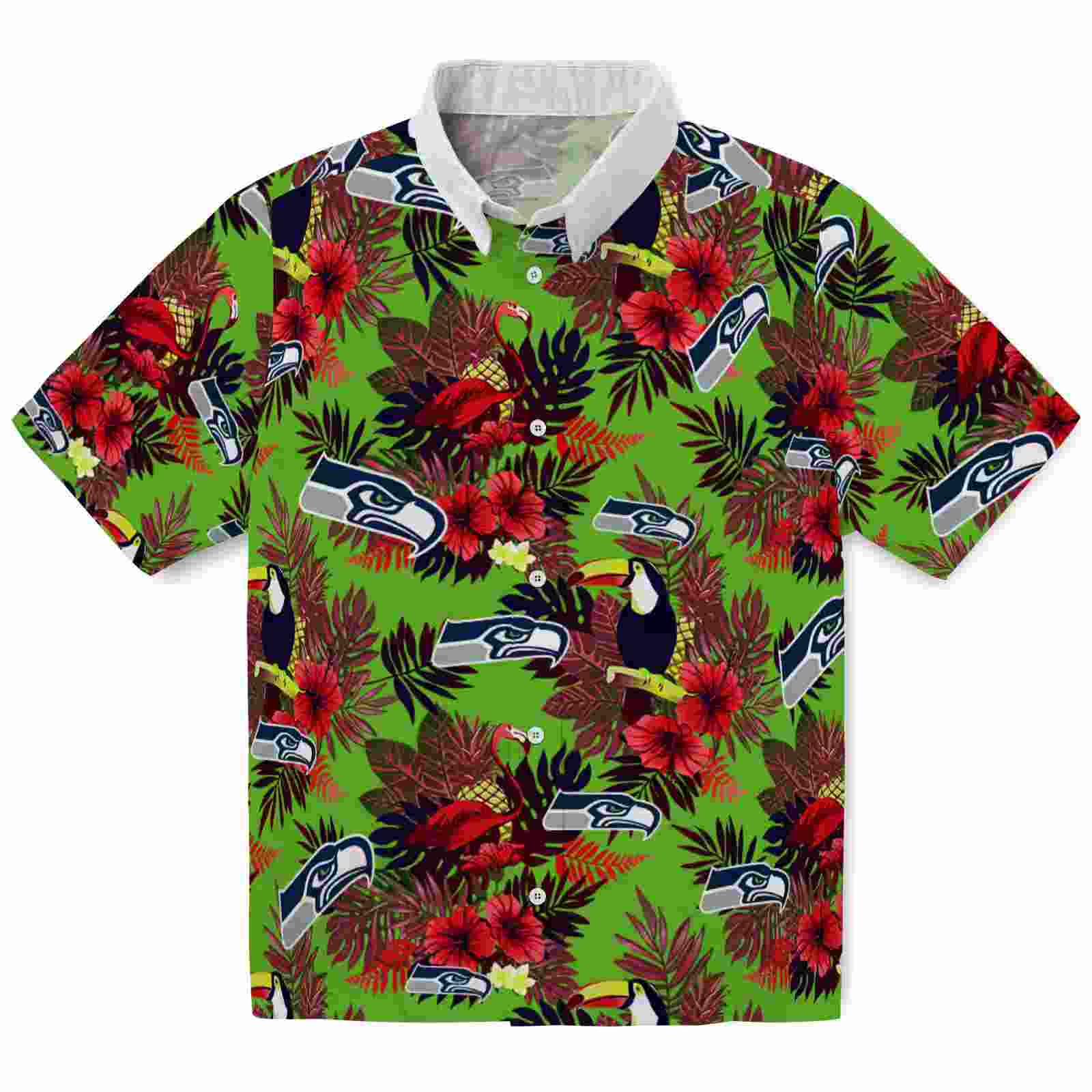 Seattle Seahawks Floral Toucan Blue Red Hawaiian Shirt