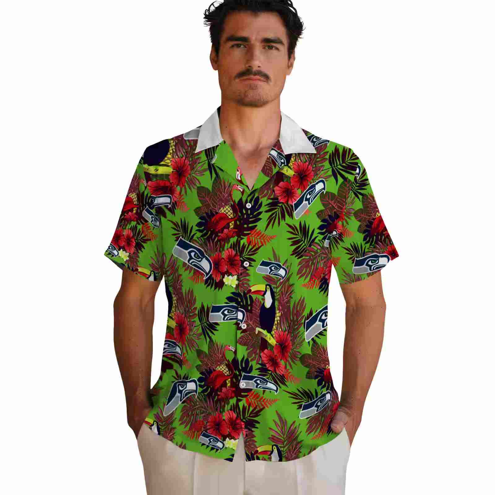 seattle seahawks floral toucan blue red hawaiian shirt fashion forward