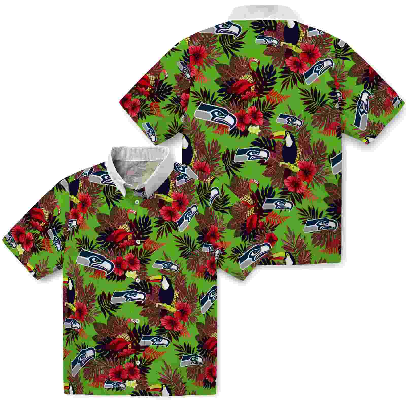 seattle seahawks floral toucan blue red hawaiian shirt high quality