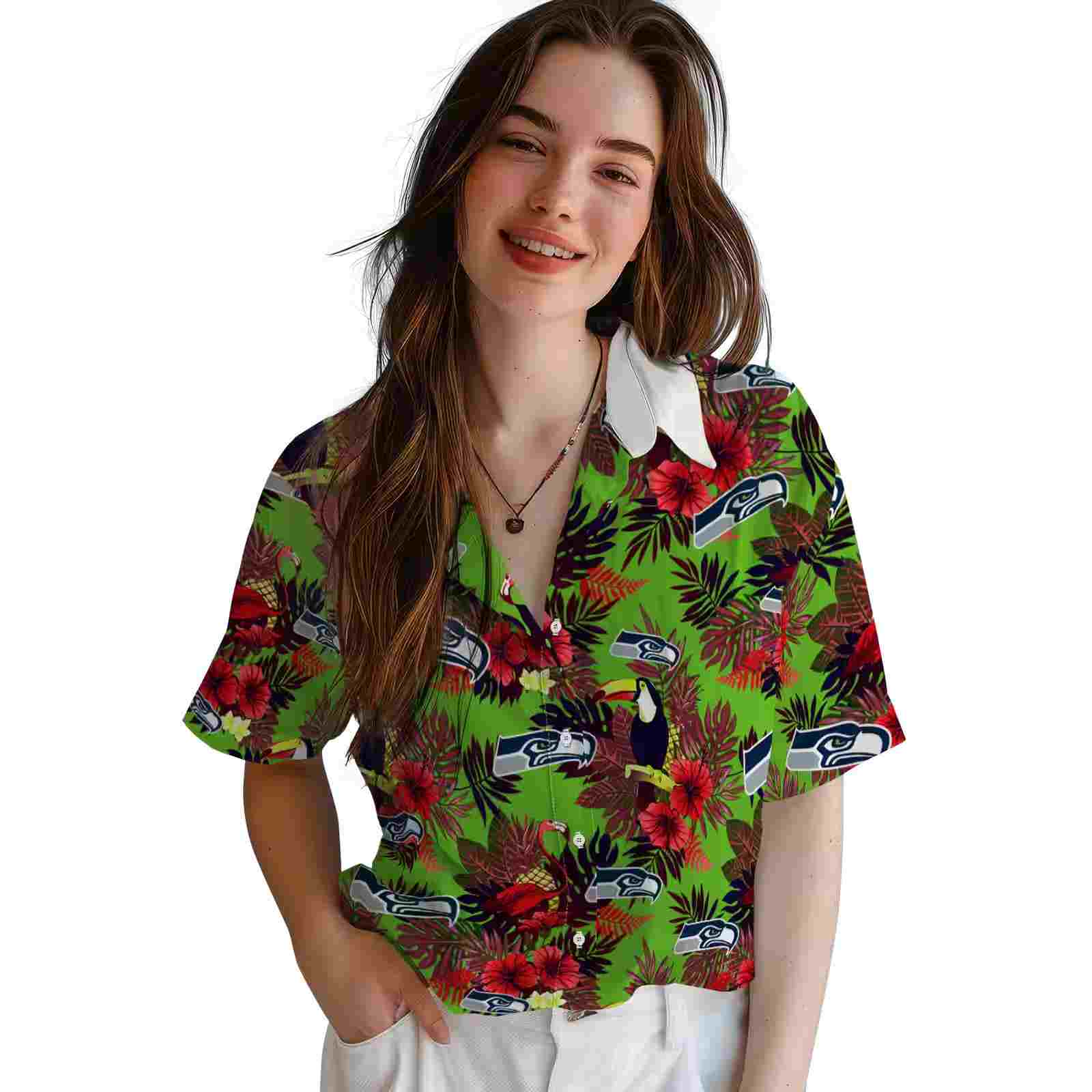 seattle seahawks floral toucan blue red hawaiian shirt latest model