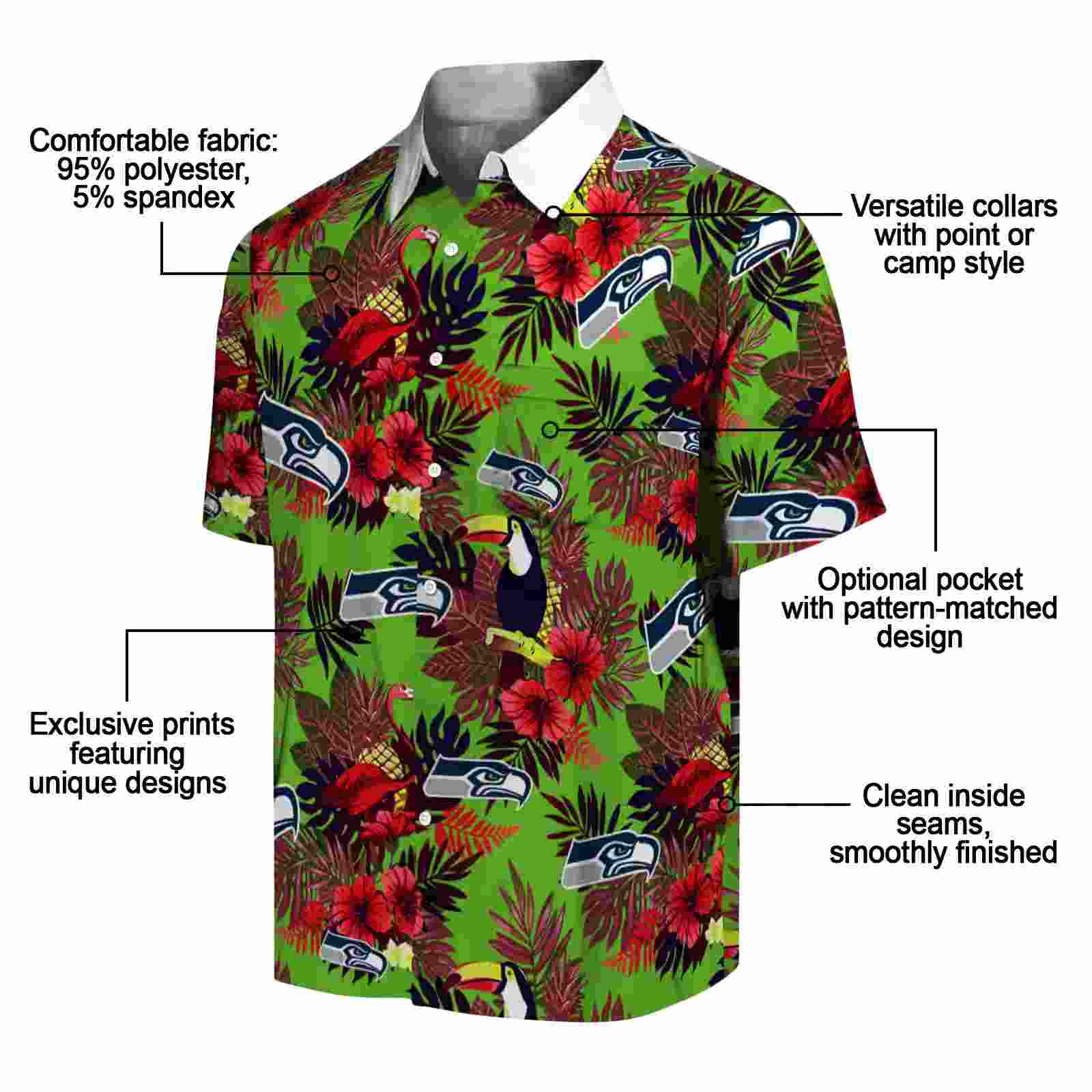 seattle seahawks floral toucan blue red hawaiian shirt new arrival