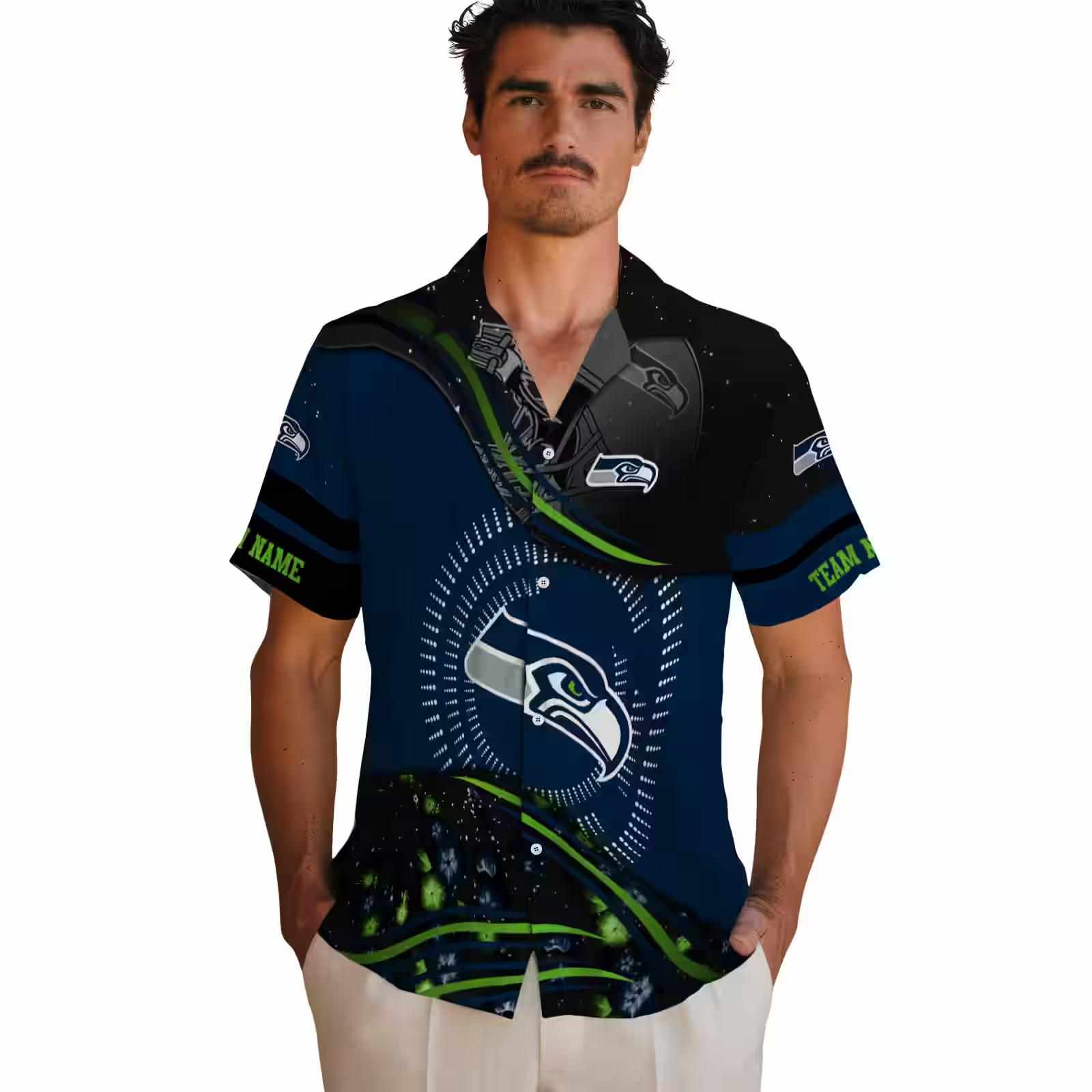 seattle seahawks football wave blue black hawaiian shirt fashion forward