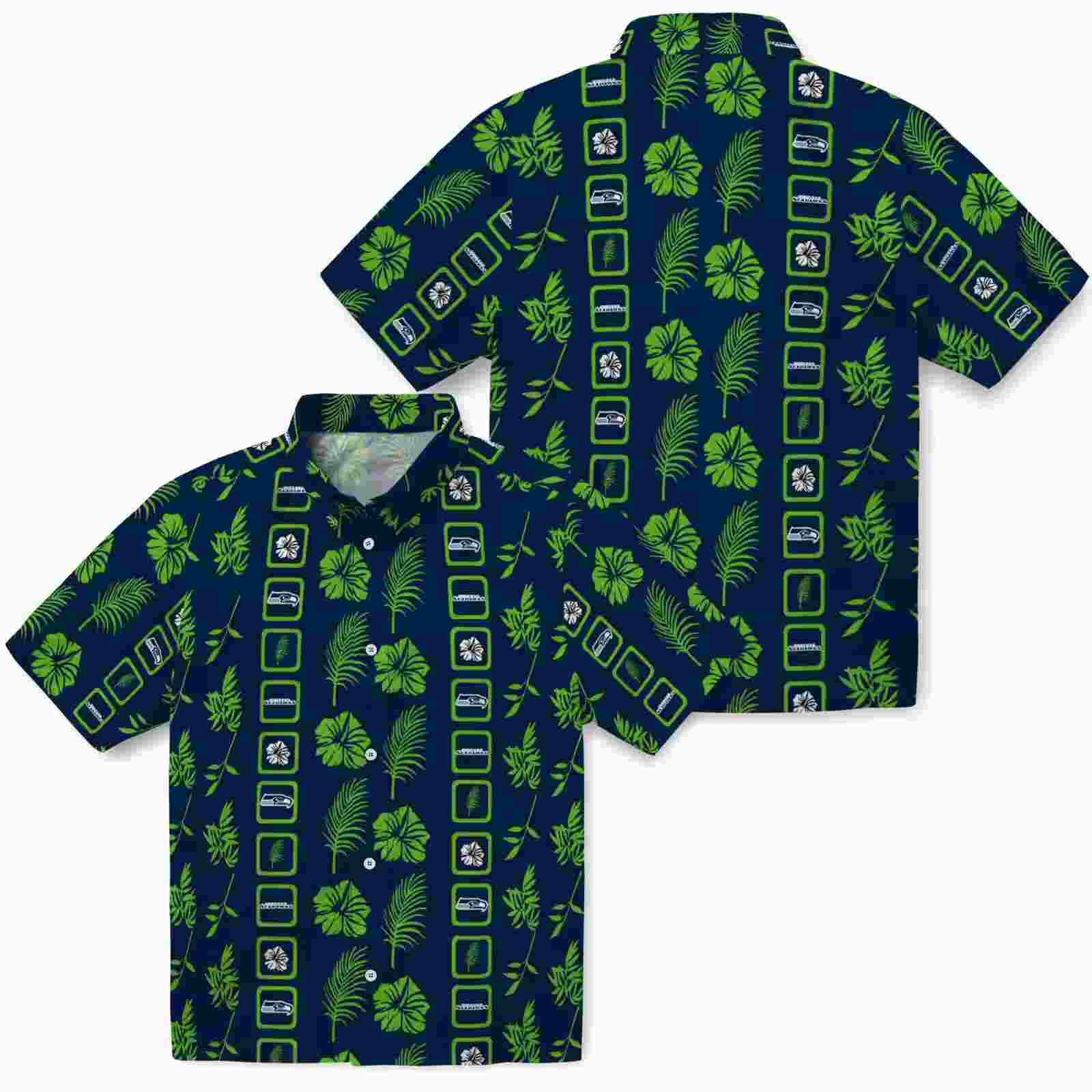 seattle seahawks framed floral blue hawaiian shirt high quality