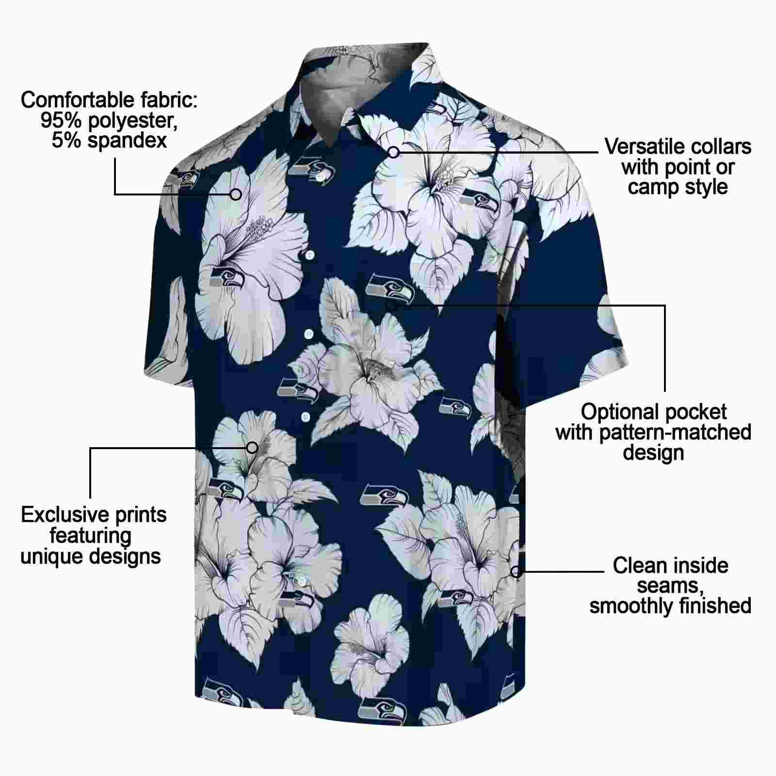 seattle seahawks hibiscus blooms blue white hawaiian shirt new arrival