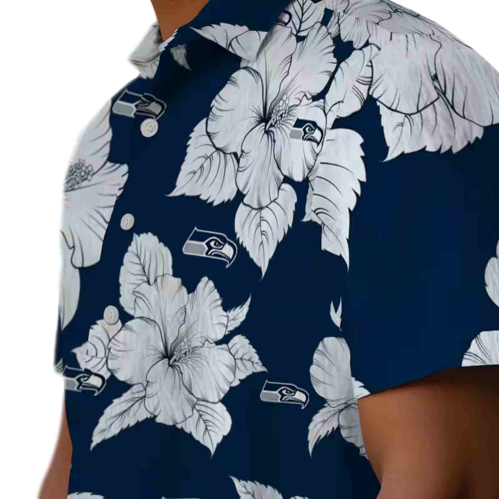 seattle seahawks hibiscus blooms blue white hawaiian shirt trendy