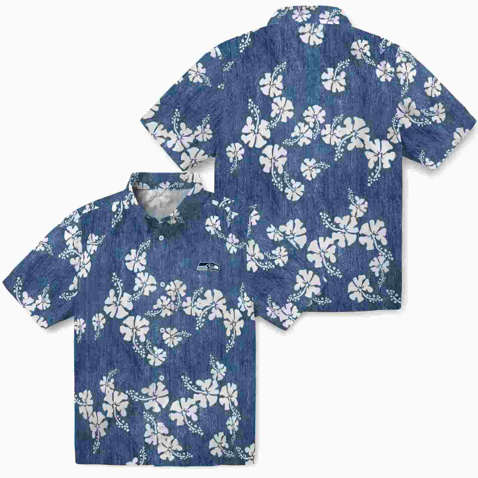 seattle seahawks hibiscus clusters blue hawaiian shirt high quality