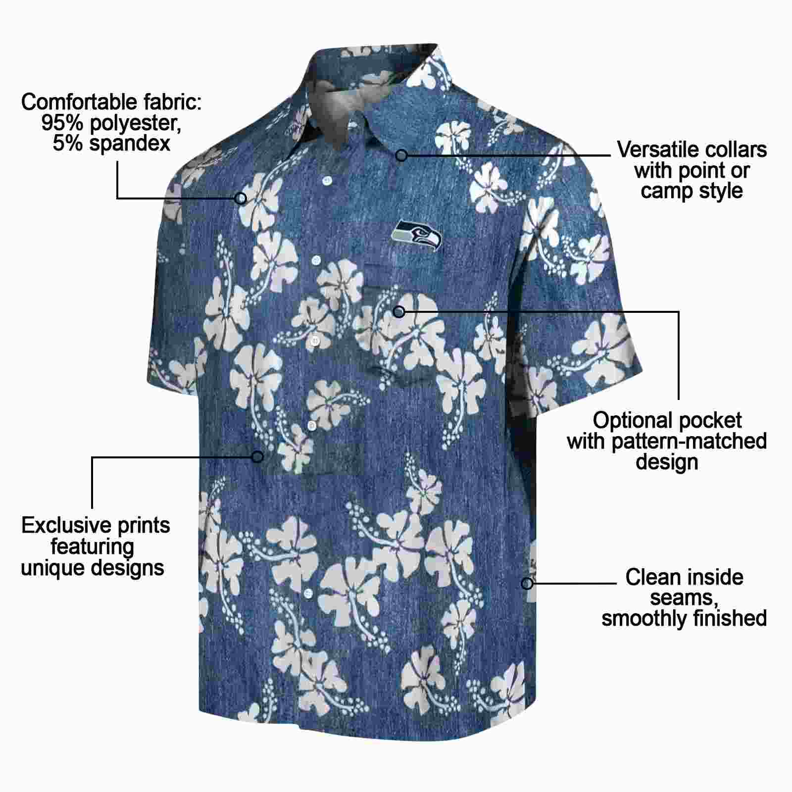 seattle seahawks hibiscus clusters blue hawaiian shirt new arrival