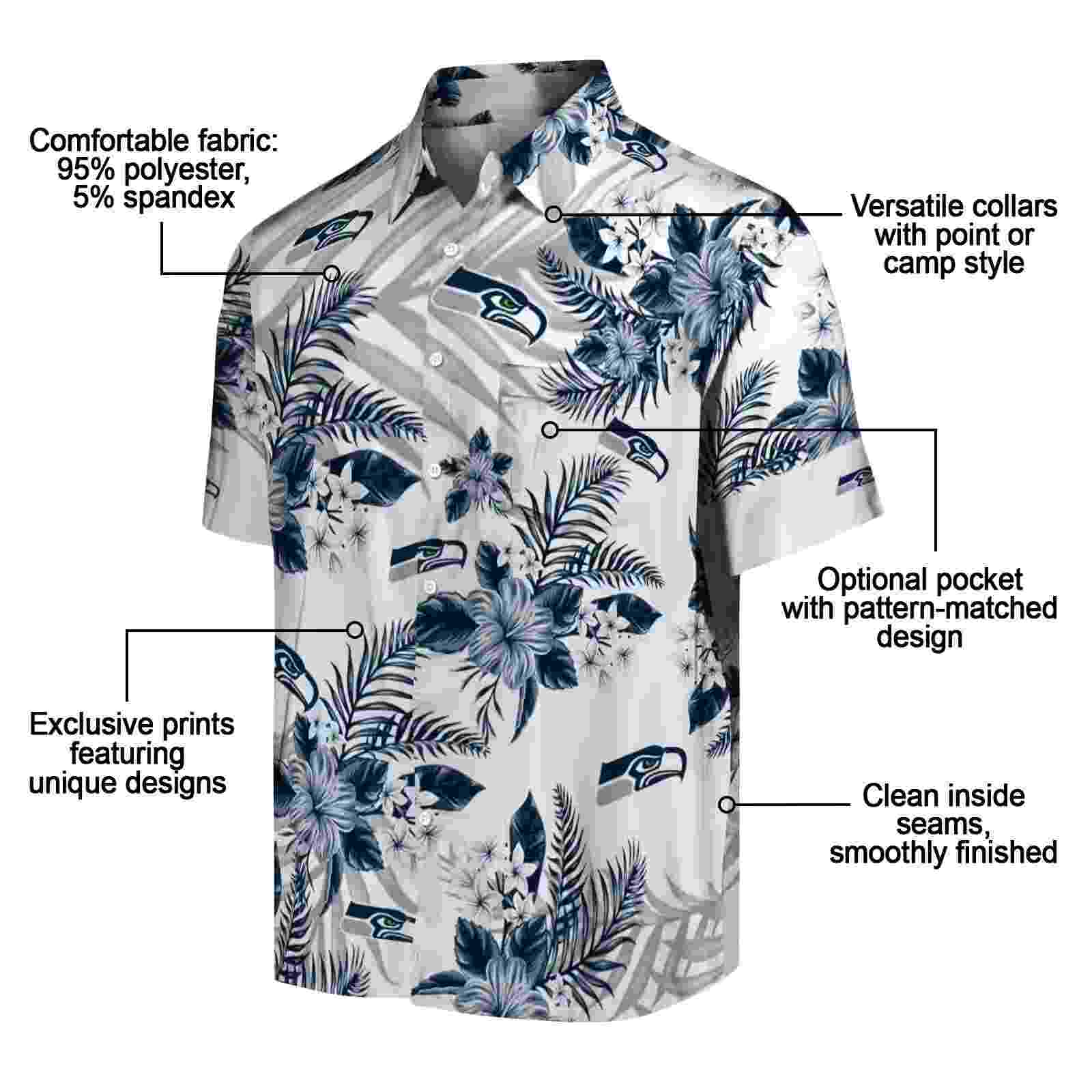 seattle seahawks hibiscus palm leaves blue white hawaiian shirt new arrival