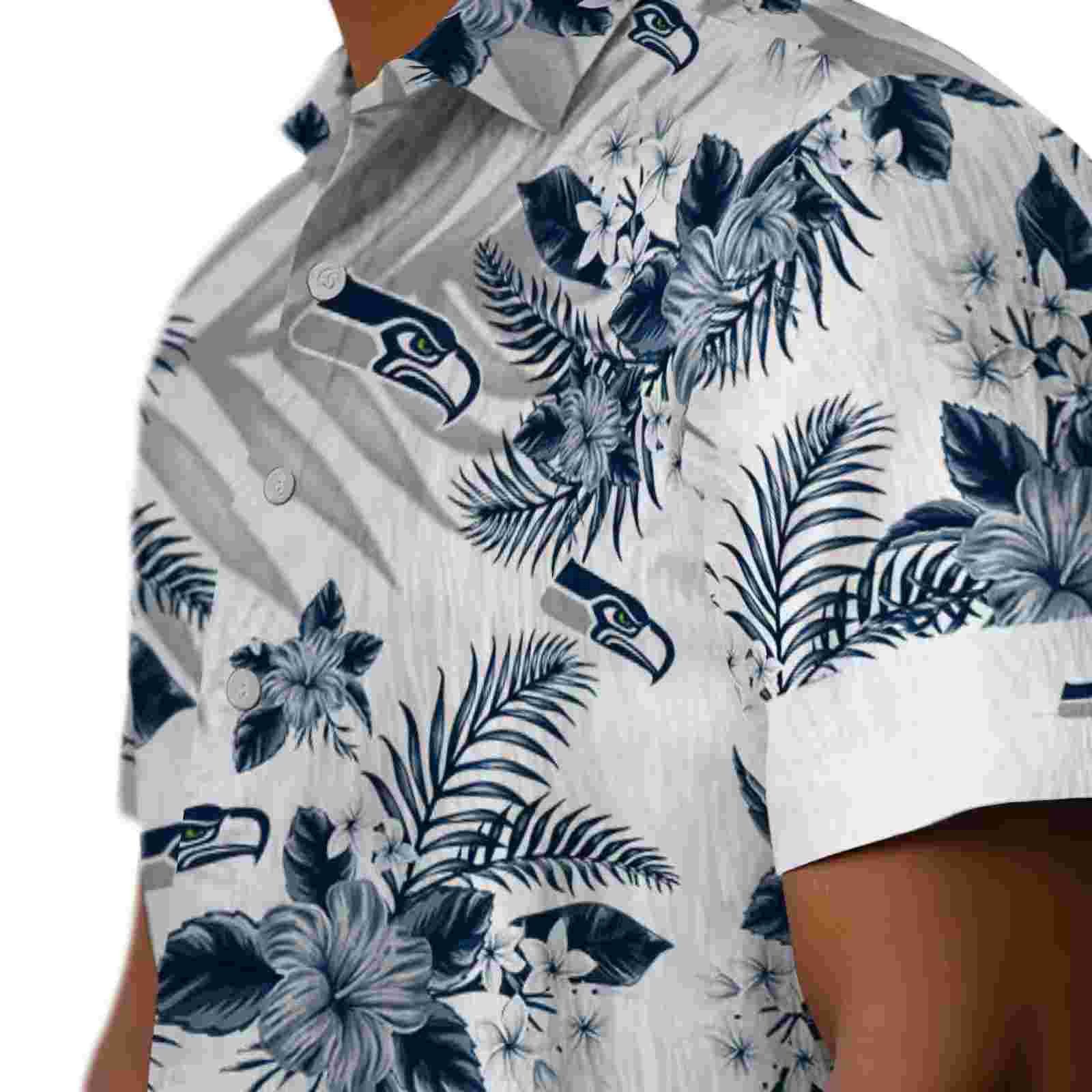 seattle seahawks hibiscus palm leaves blue white hawaiian shirt trendy