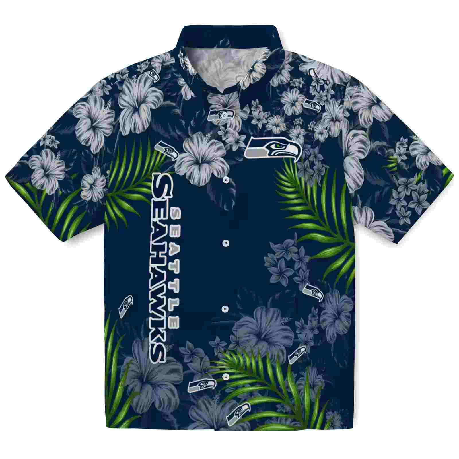 seattle seahawks hibiscus print blue hawaiian shirt best selling