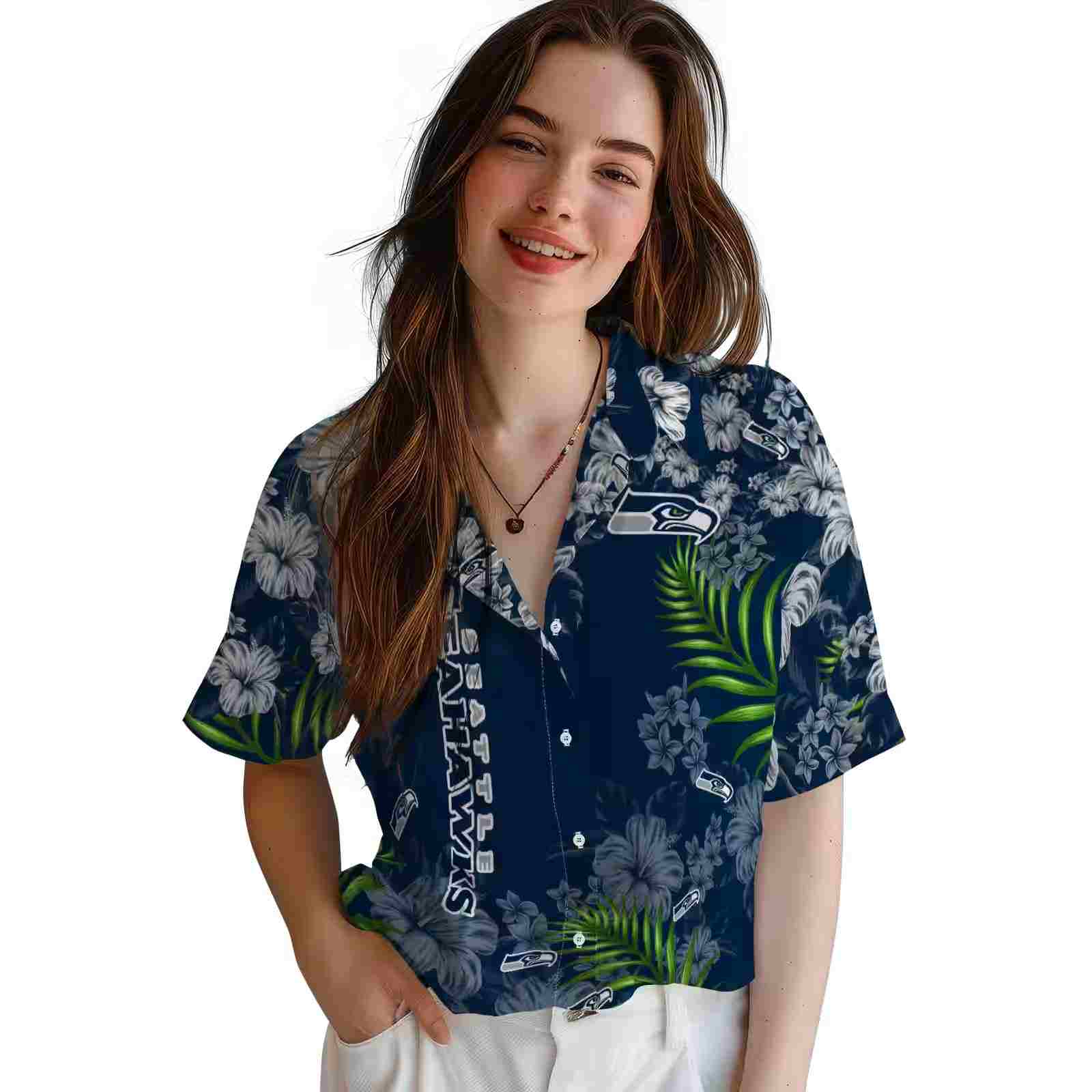 seattle seahawks hibiscus print blue hawaiian shirt latest model