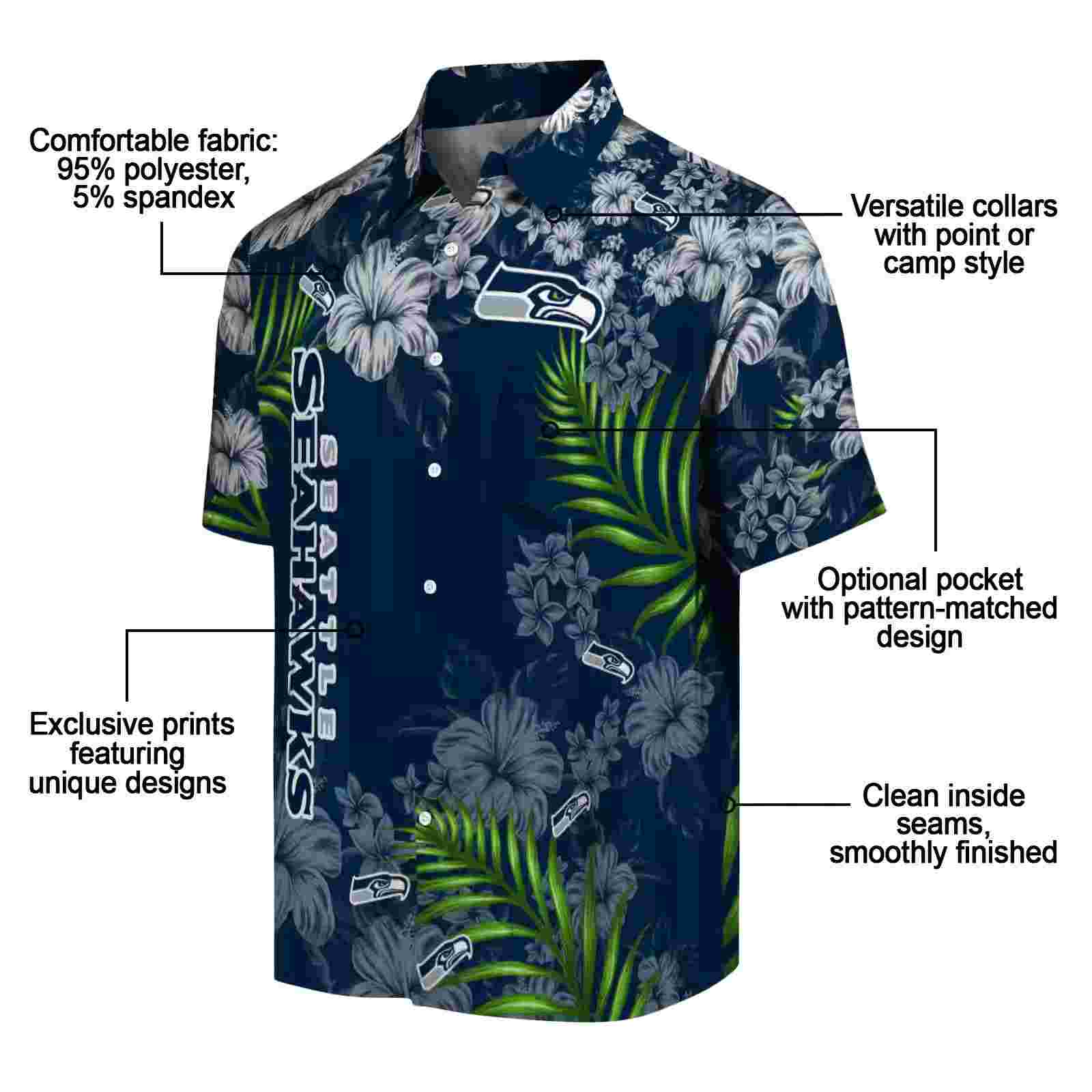 seattle seahawks hibiscus print blue hawaiian shirt new arrival