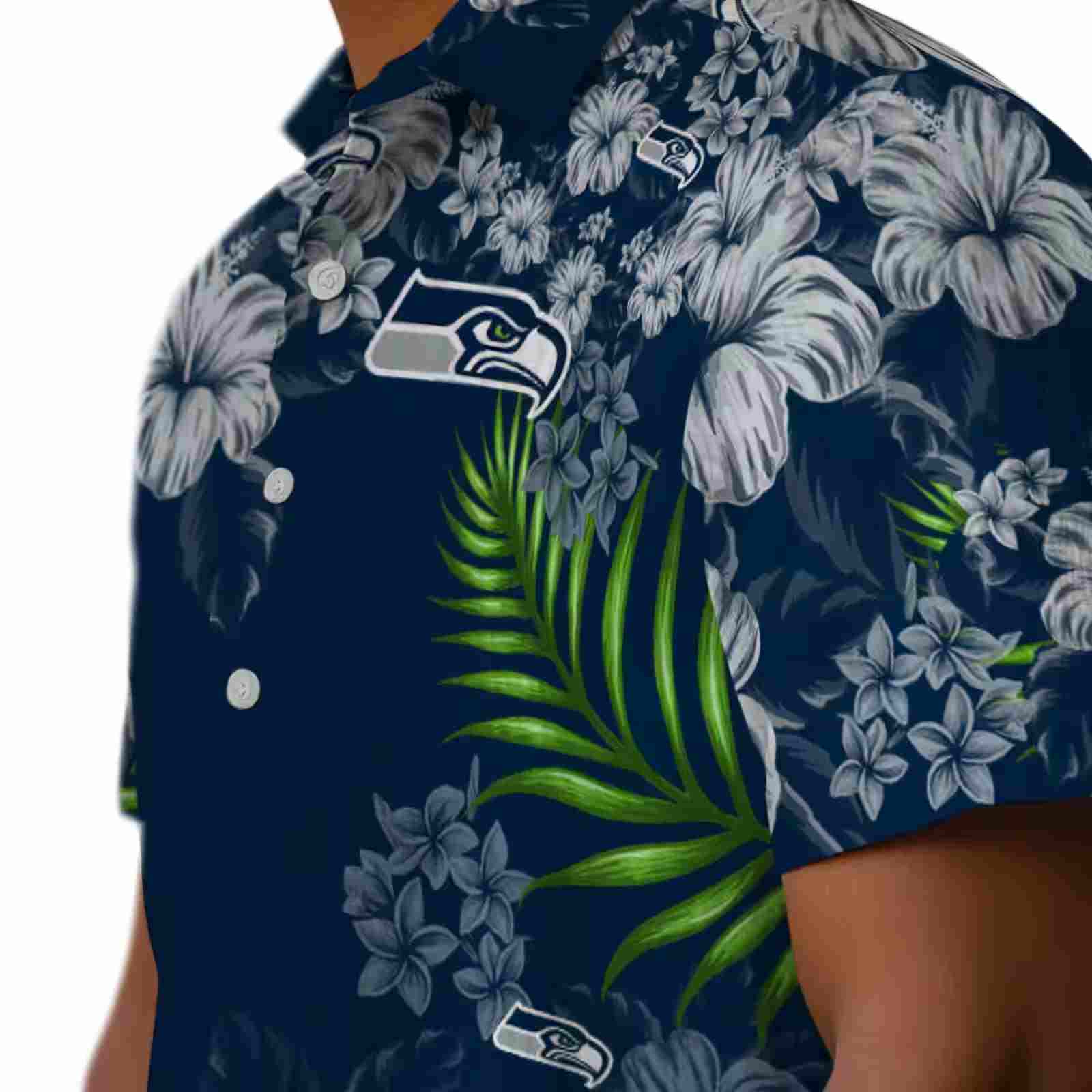 seattle seahawks hibiscus print blue hawaiian shirt trendy