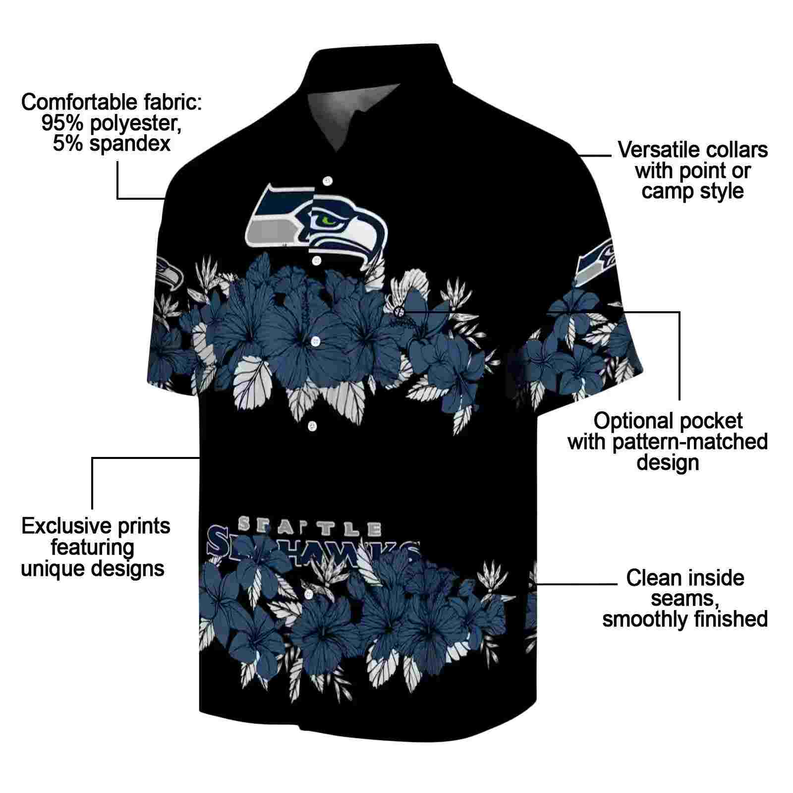 seattle seahawks hibiscus stripe blue black hawaiian shirt new arrival