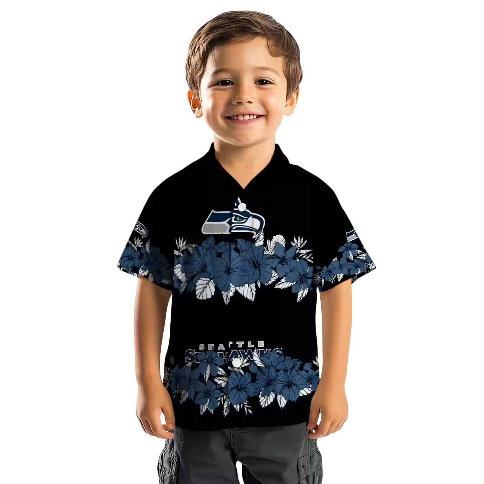 seattle seahawks hibiscus stripe blue black hawaiian shirt top rated