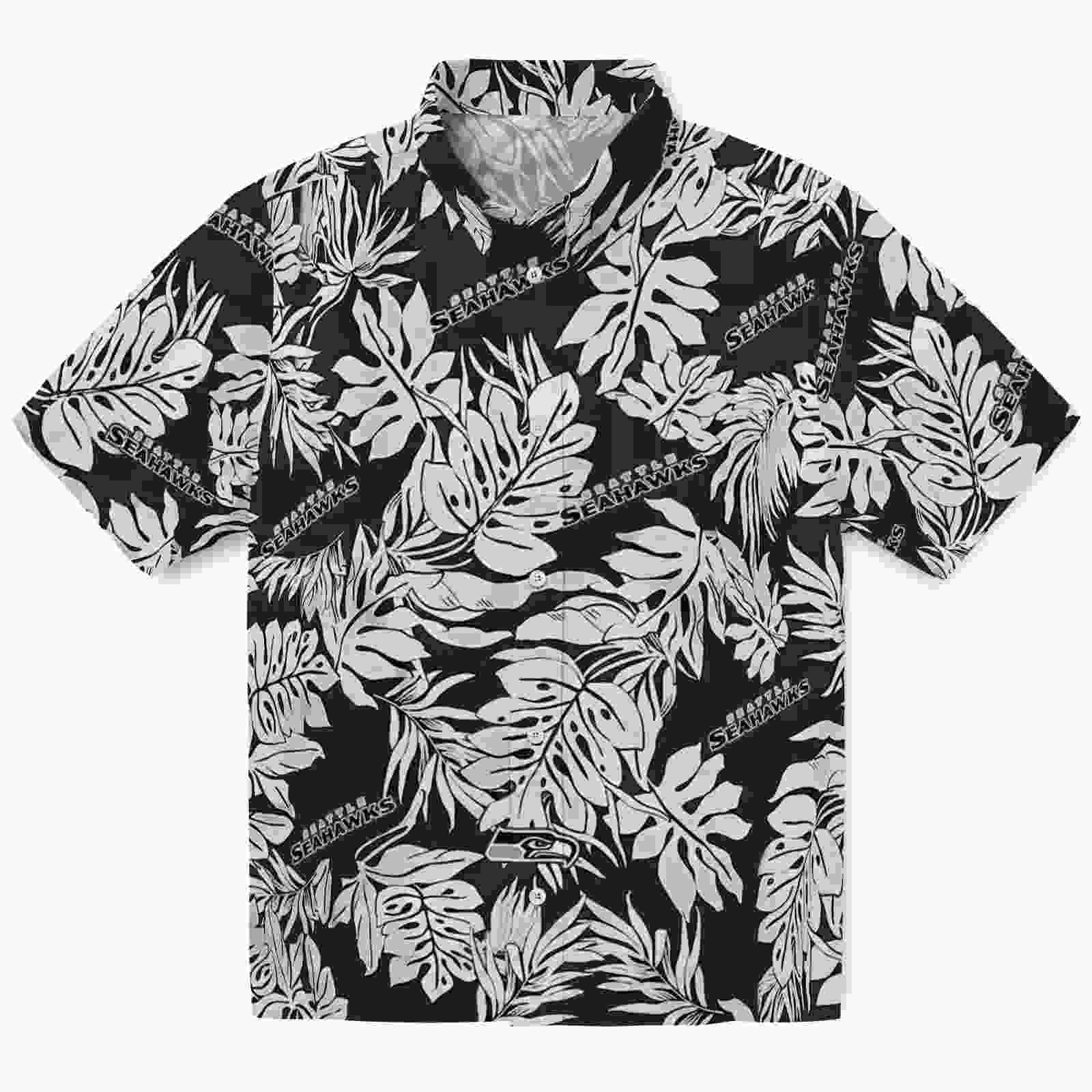 Seattle Seahawks Monstera Leaf Pattern Black Hawaiian Shirt