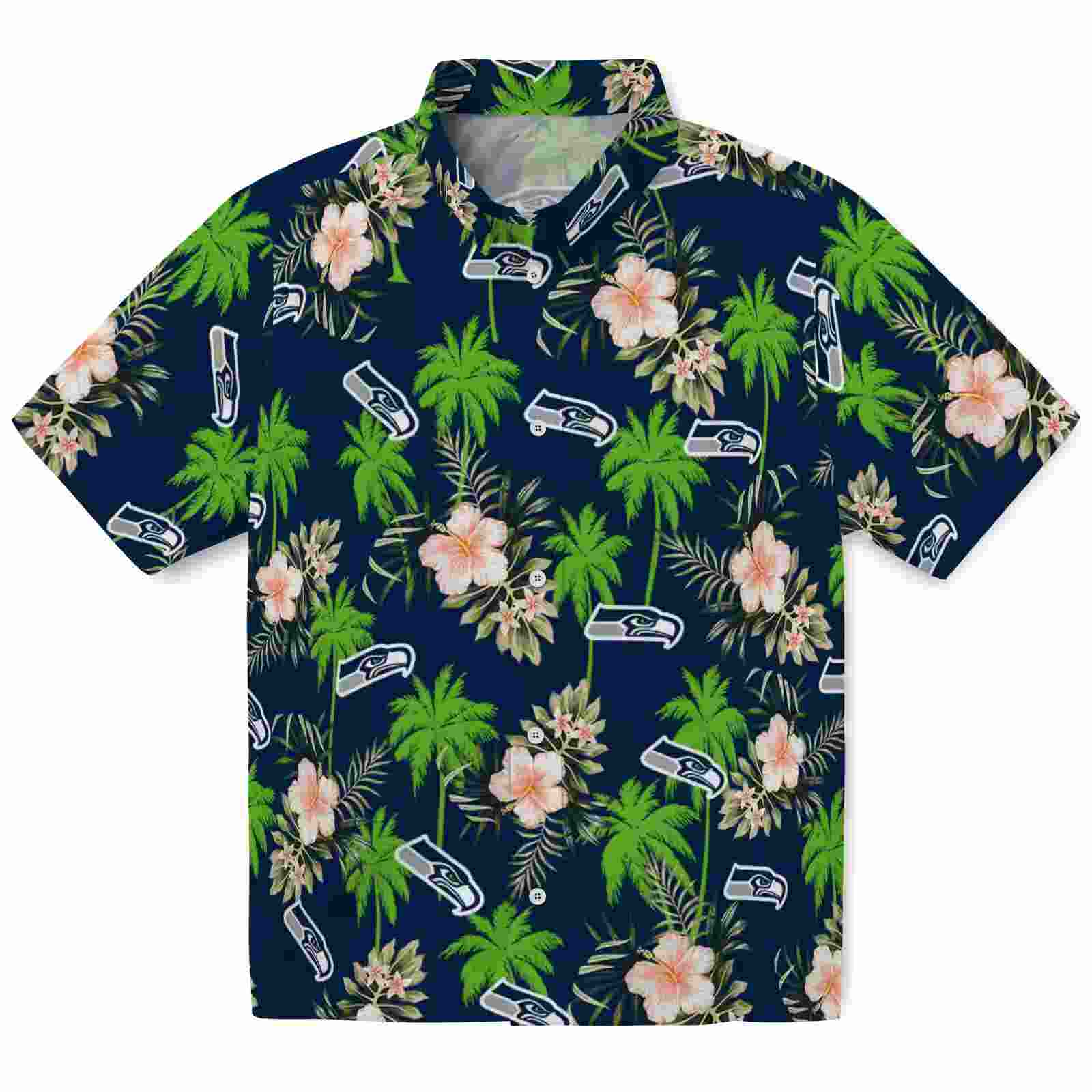 Seattle Seahawks Palm Tree Flower Blue Hawaiian Shirt