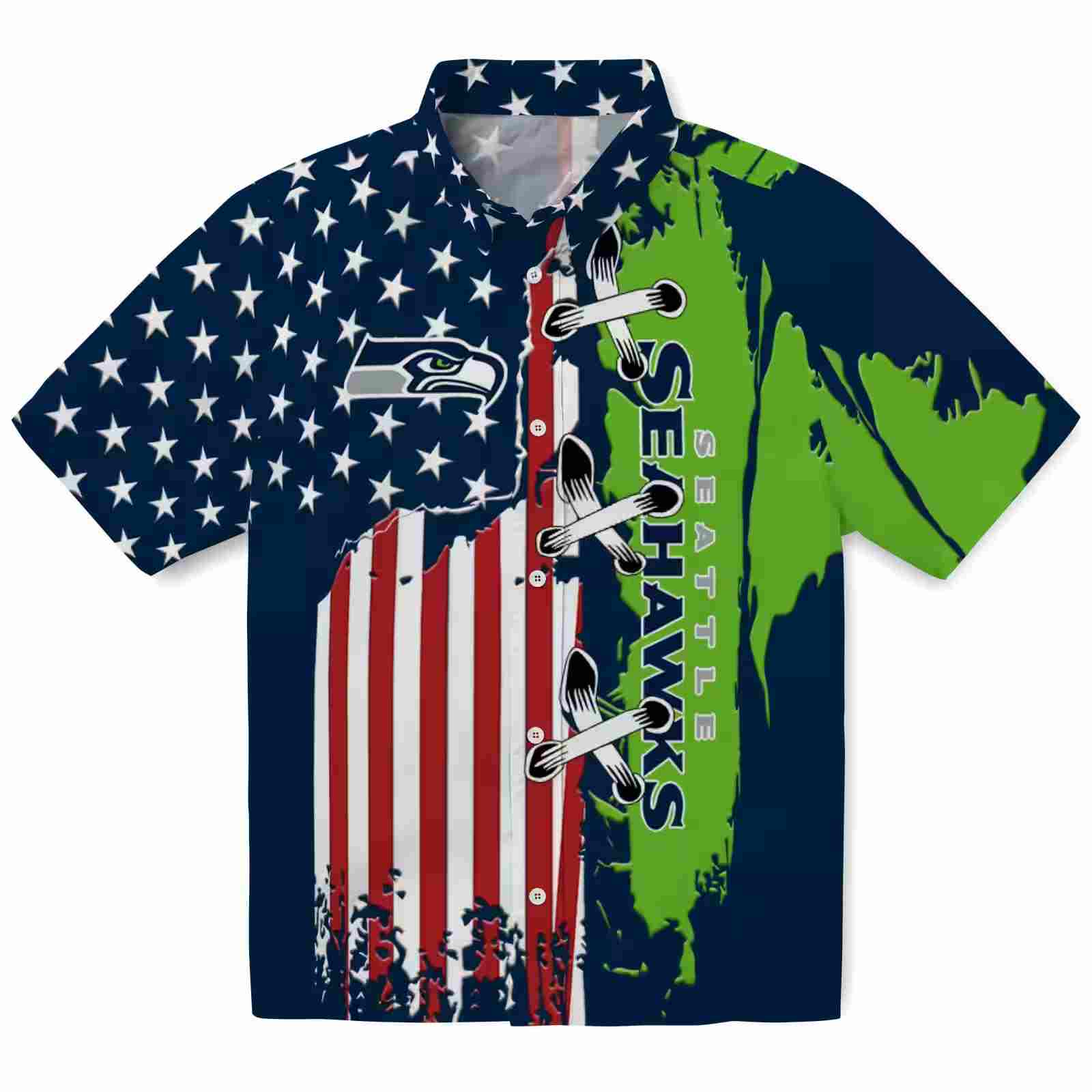 Seattle Seahawks Stitched Flag Blue Hawaiian Shirt