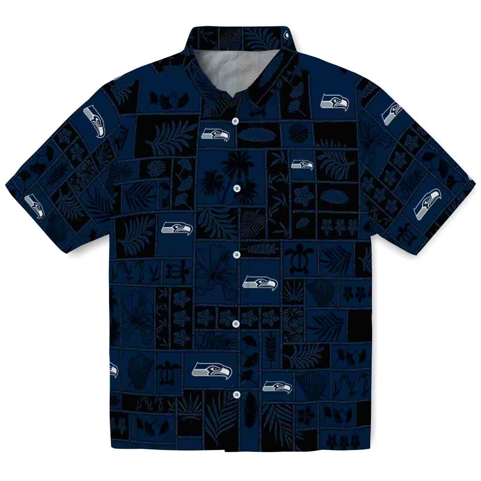 Seattle Seahawks Tropical Patchwork Blue Black Hawaiian Shirt