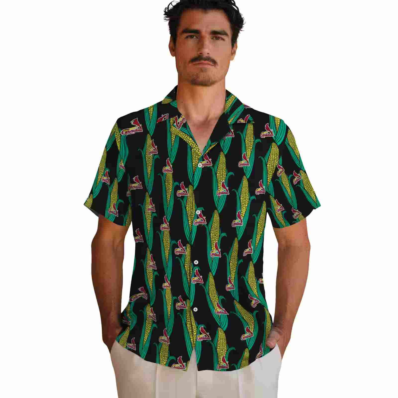 st louis cardinals corn motifs black green hawaiian shirt fashion forward