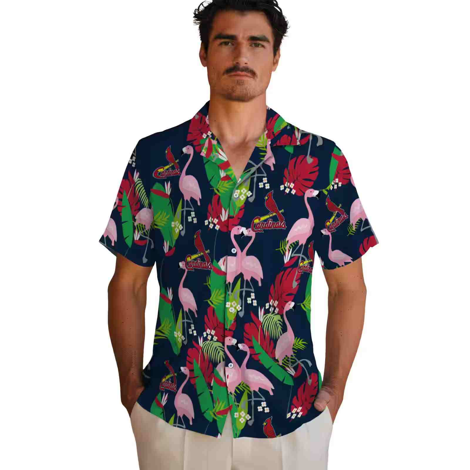 st louis cardinals flamingo foliage red green hawaiian shirt fashion forward