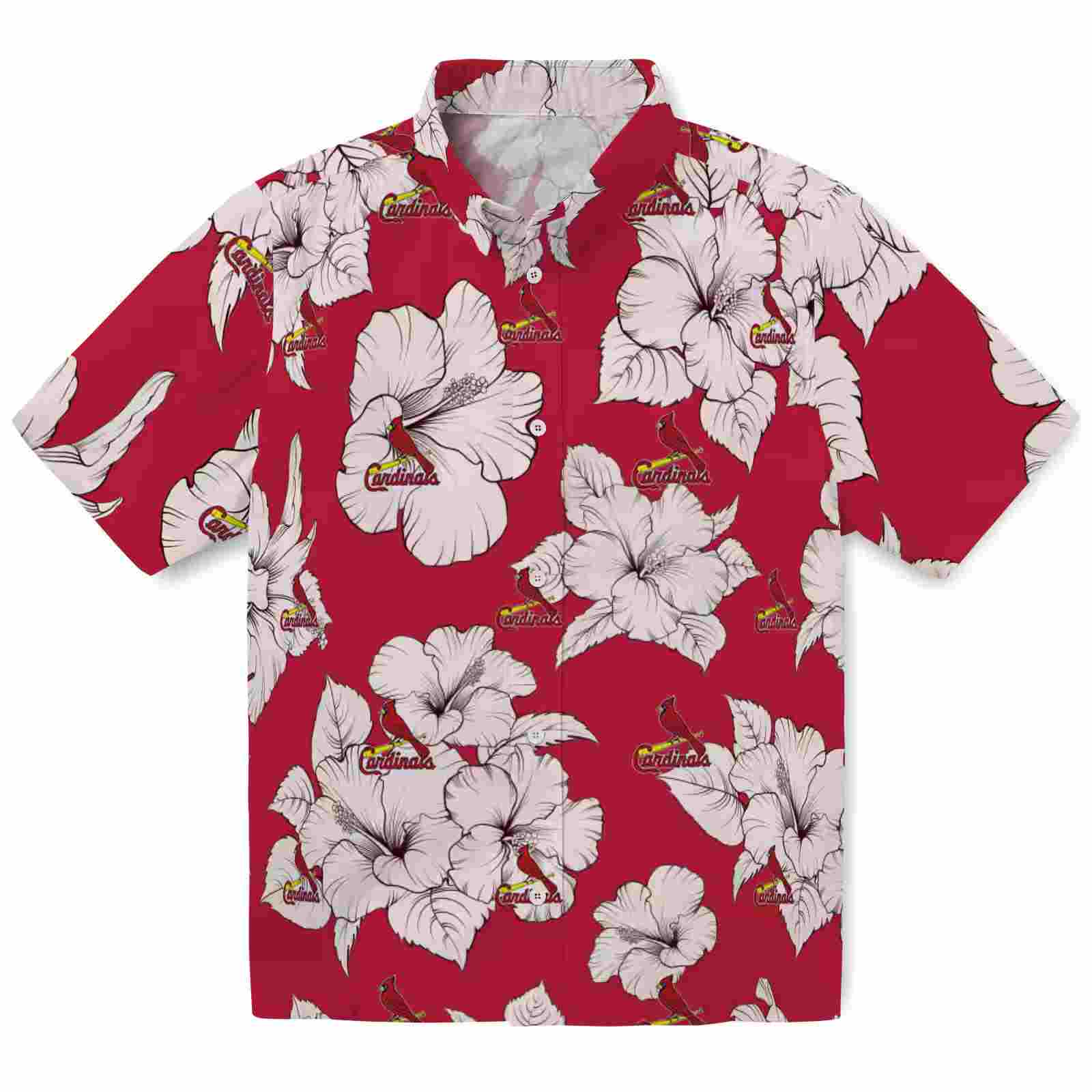 St. Louis Cardinals Hibiscus Blooms Red White Hawaiian Shirt