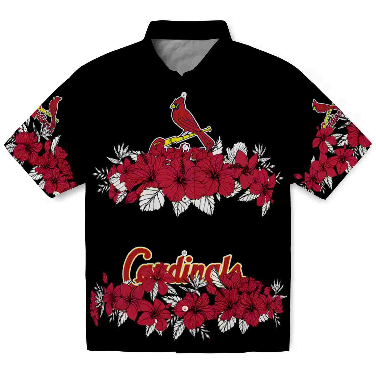 St. Louis Cardinals Hibiscus Stripe Red Black Hawaiian Shirt