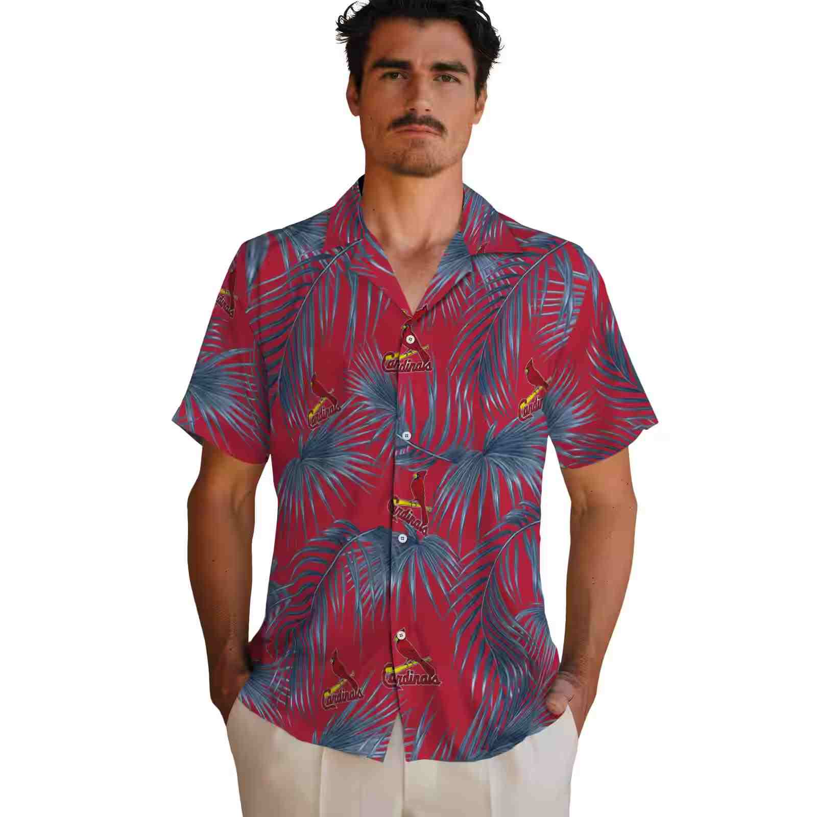 st louis cardinals leafy palms red hawaiian shirt fashion forward