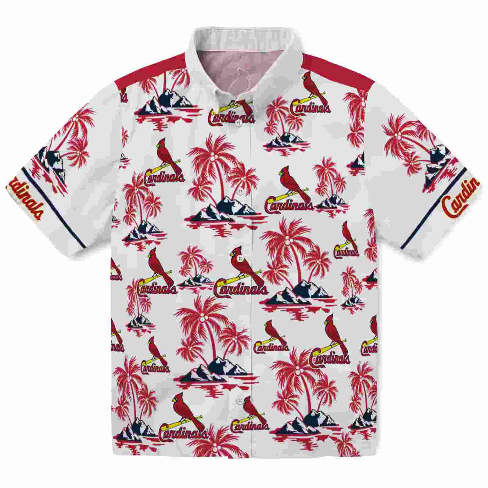 St. Louis Cardinals Palm Island Print Red White Hawaiian Shirt