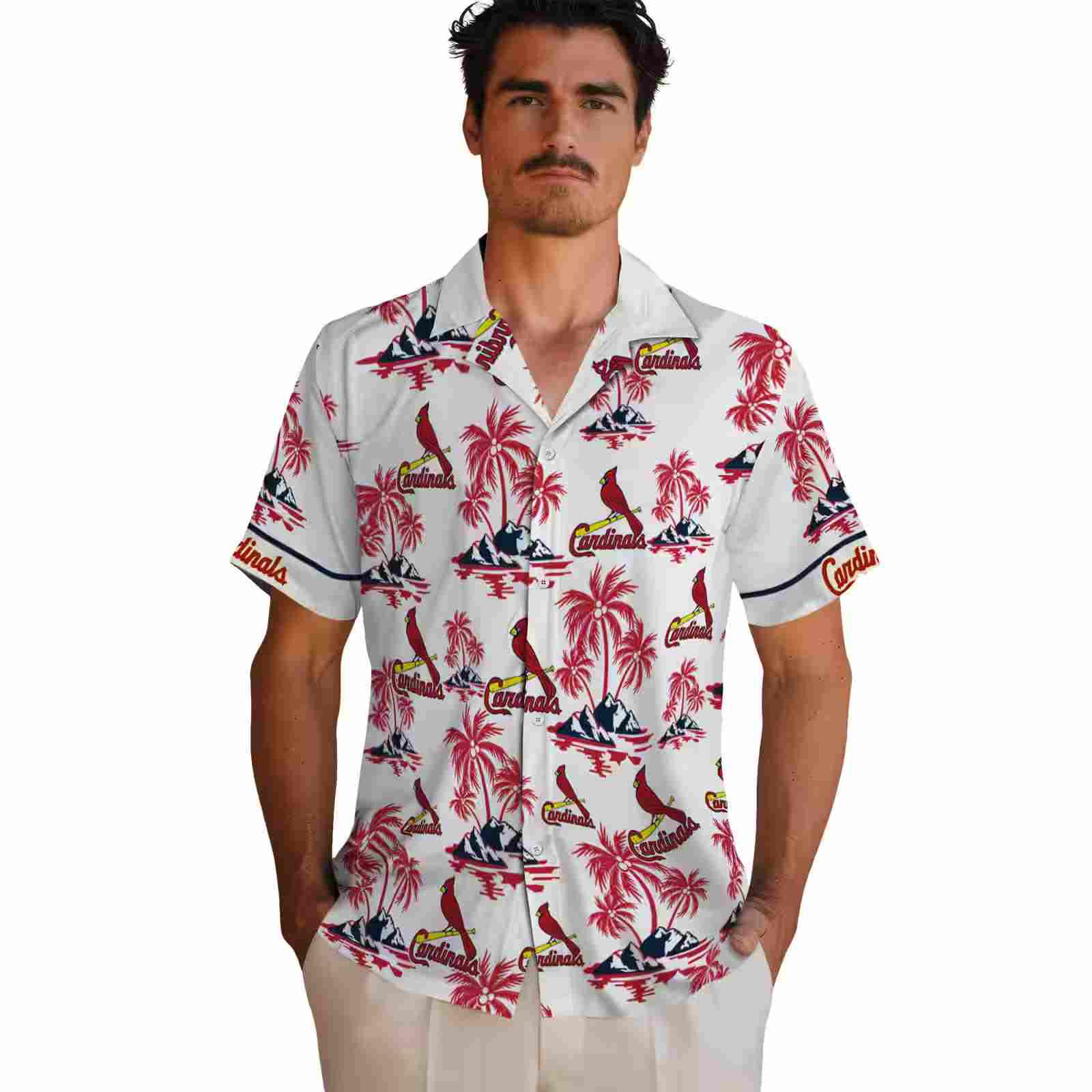 st louis cardinals palm island print red white hawaiian shirt fashion forward