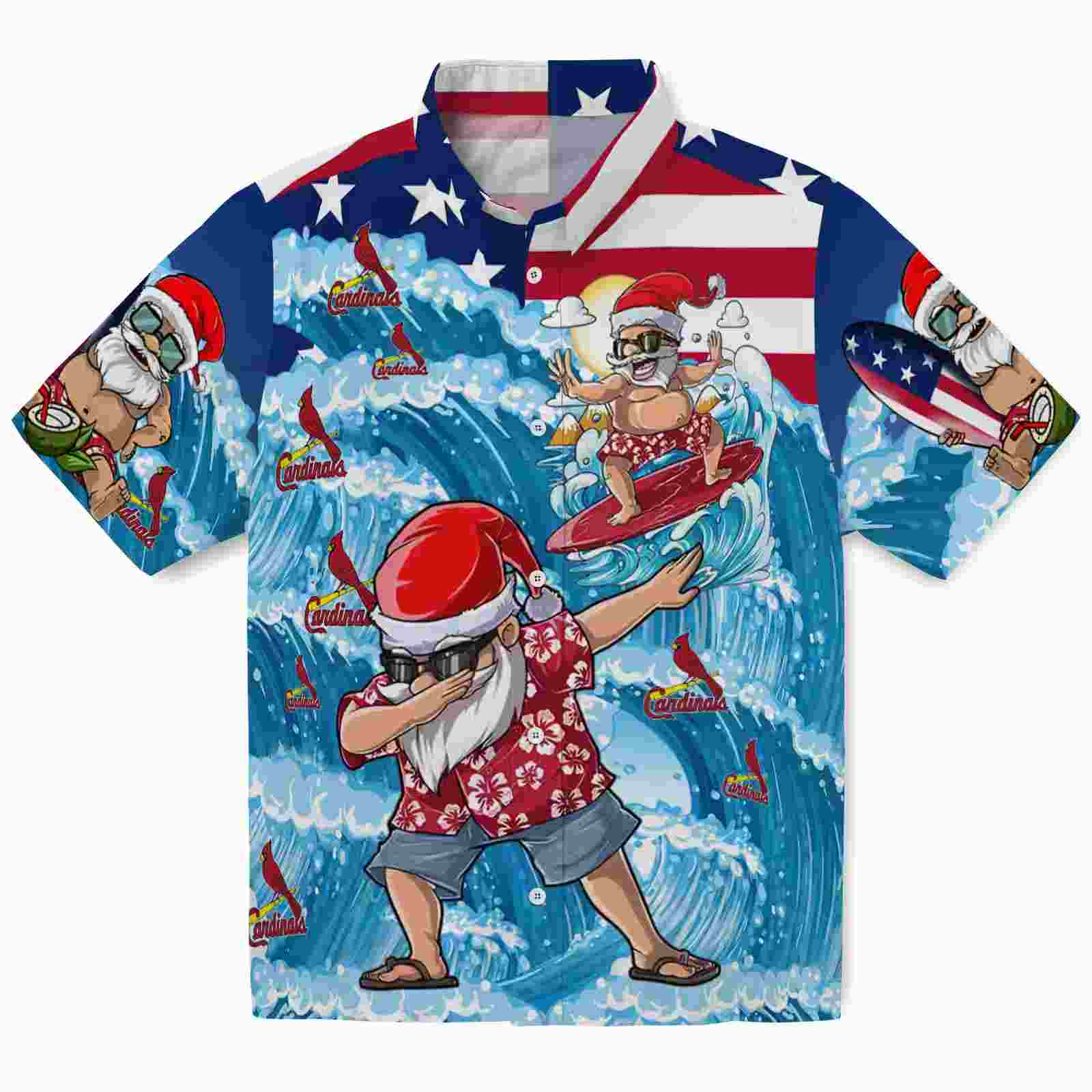 St. Louis Cardinals Surfing Santa Blue Hawaiian Shirt