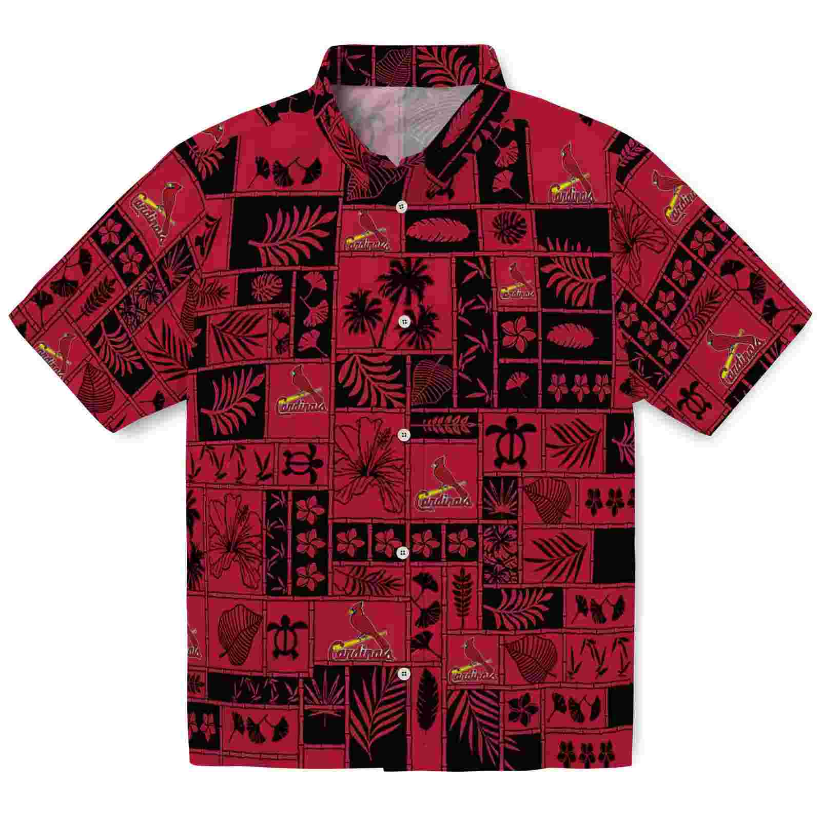 St. Louis Cardinals Tropical Patchwork Red Black Hawaiian Shirt