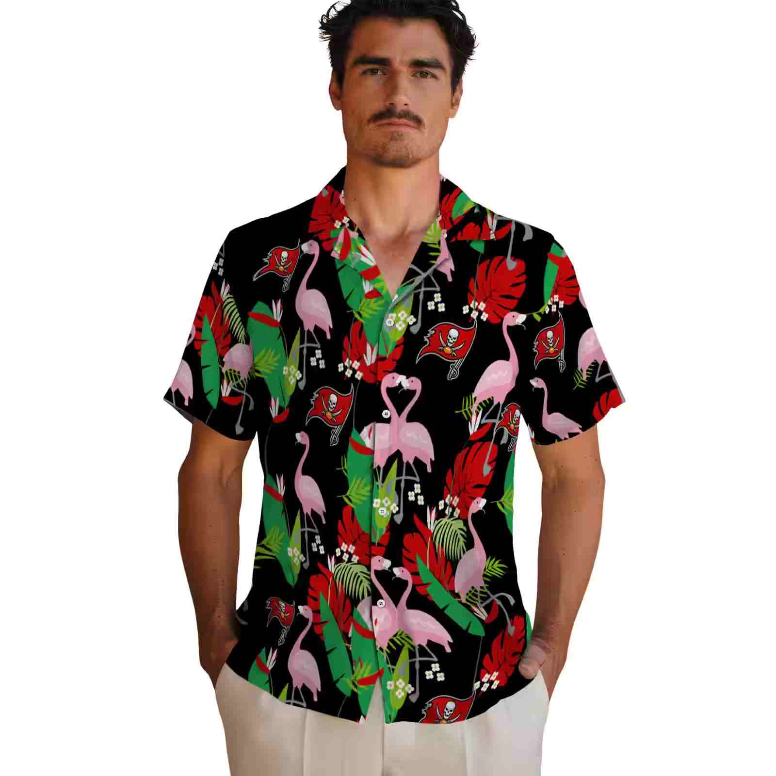 tampa bay buccaneers flamingo foliage red green hawaiian shirt fashion forward