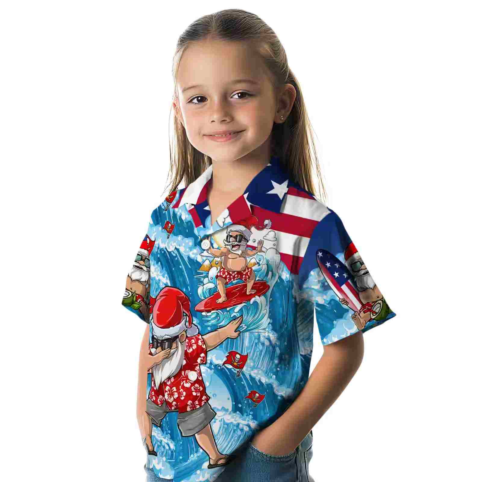 tampa bay buccaneers surfing santa blue hawaiian shirt premium grade