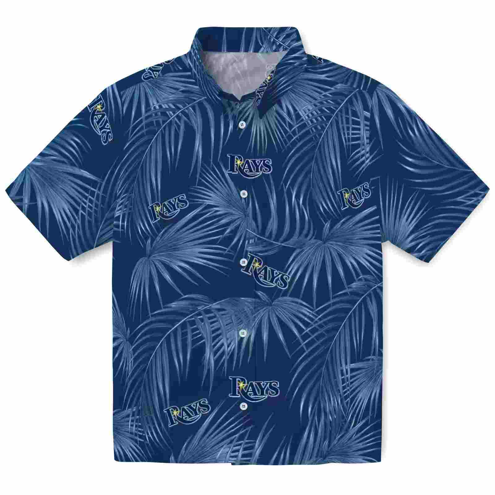 Tampa Bay Rays Leafy Palms Navy Hawaiian Shirt