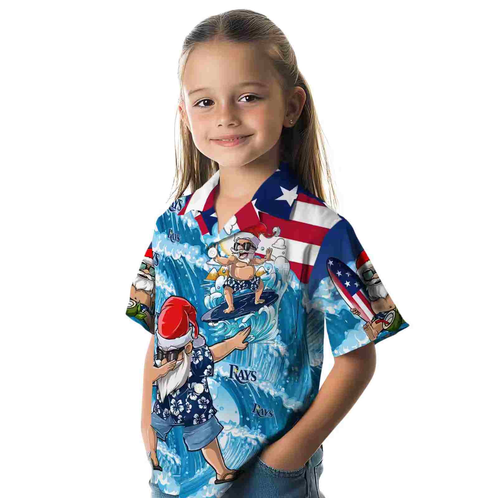 tampa bay rays surfing santa blue hawaiian shirt premium grade