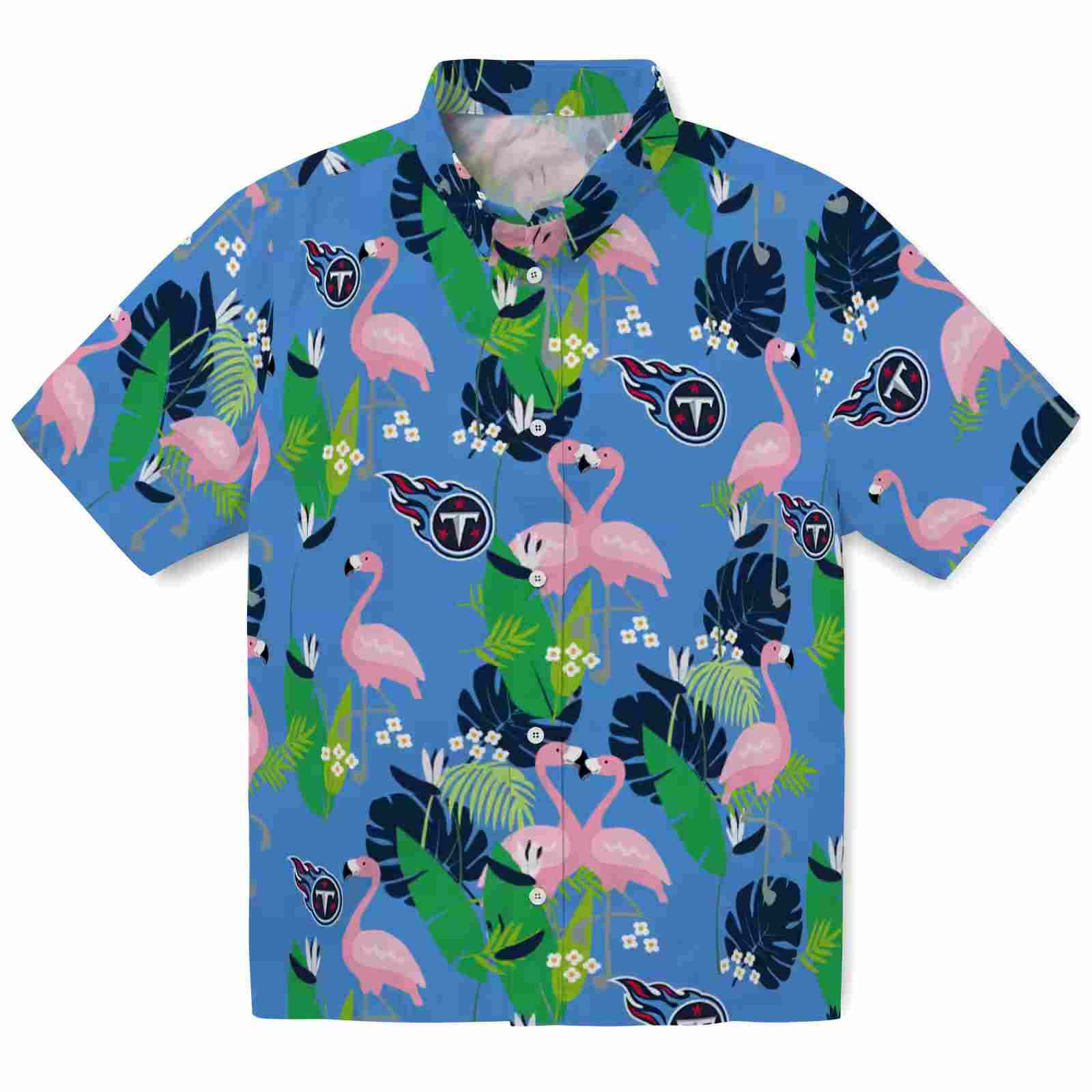 Tennessee Titans Flamingo Foliage Navy Green Hawaiian Shirt